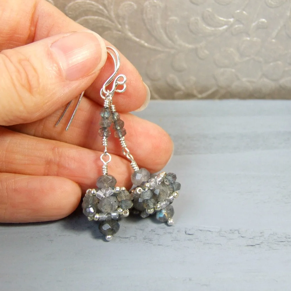 Beadwork Faceted Labradorite Dangle Earrings