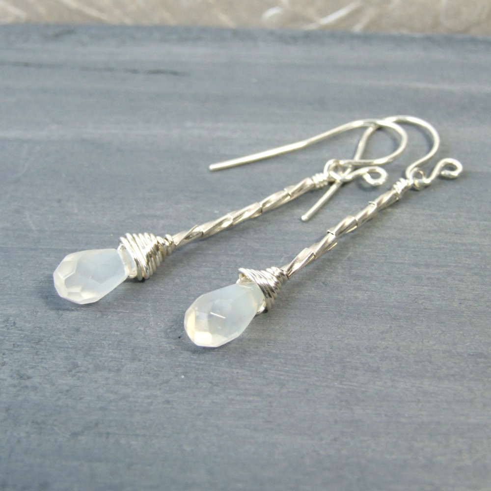 White Moonstone Sterling Silver Earrings