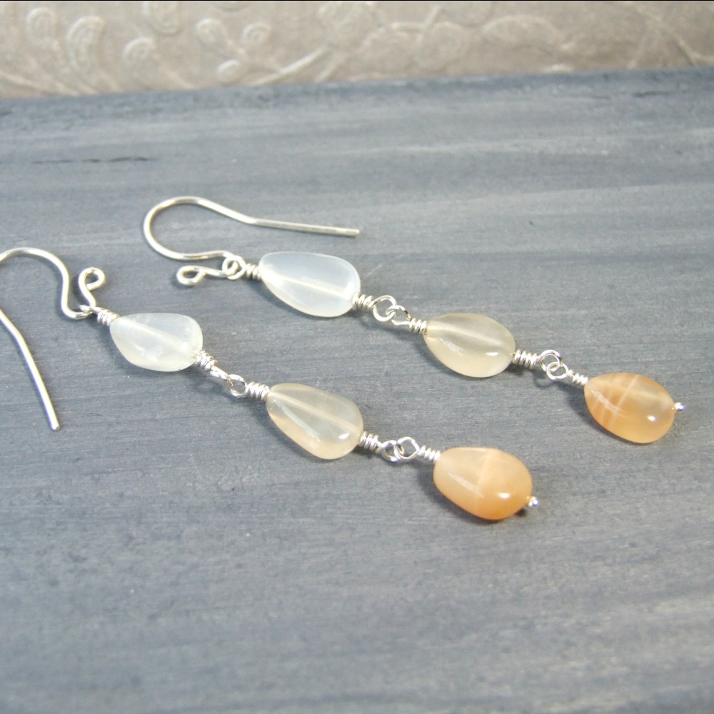 White &amp; Peach Moonstone Ombre Dangle Earrings