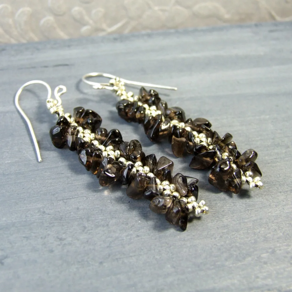 Smoky Quartz Fringe Beaded Earrings