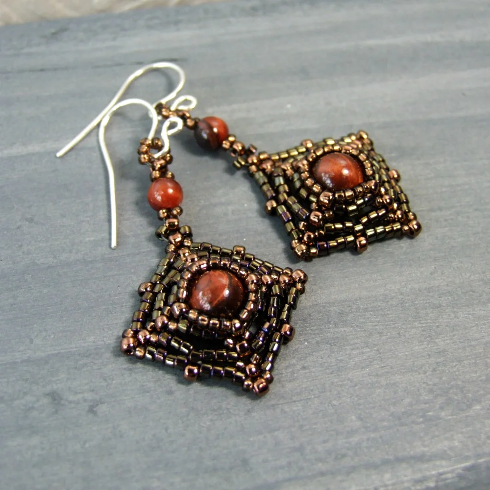 Red Tiger Eye Beaded Earrings