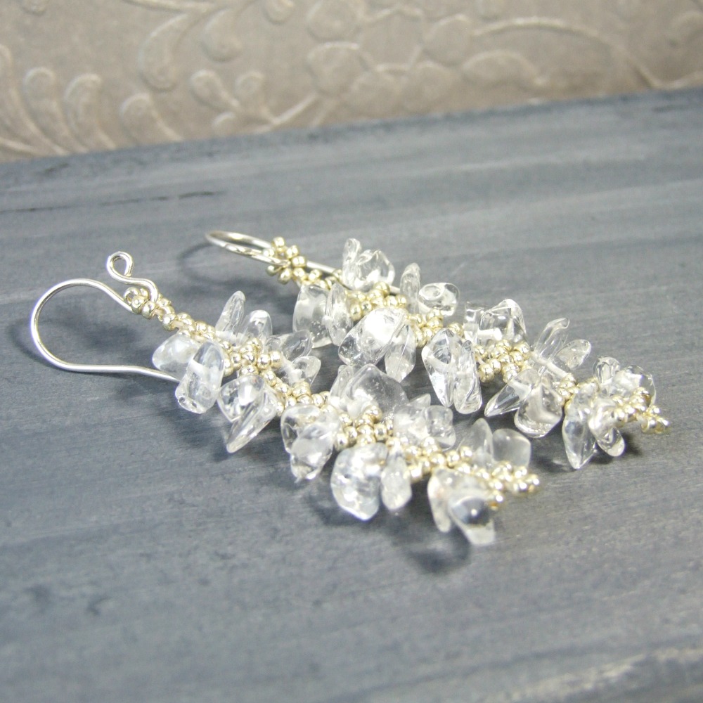 Clear Quartz Crystal Fringe Earrings