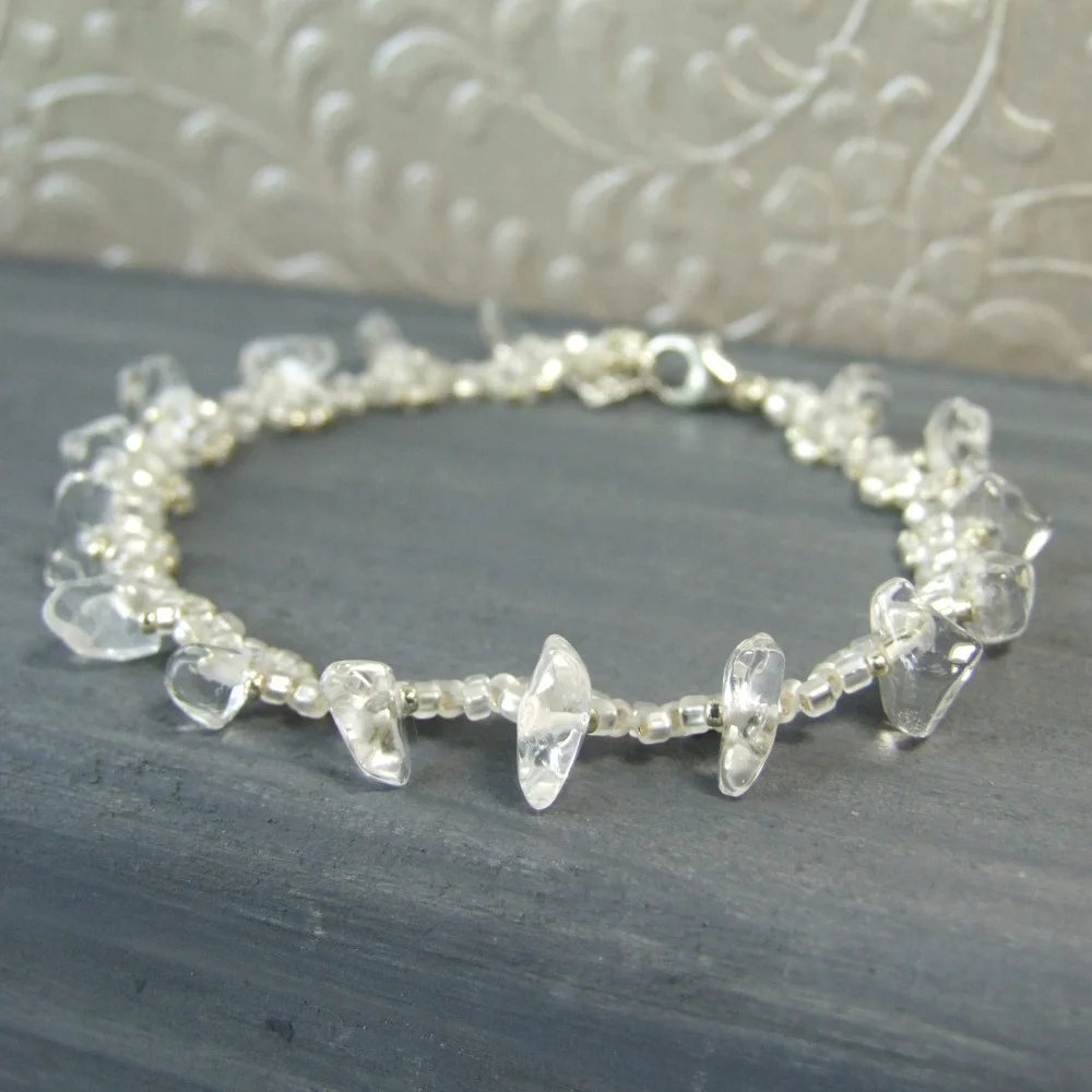 Clear Quartz Crystal Beaded Bracelet
