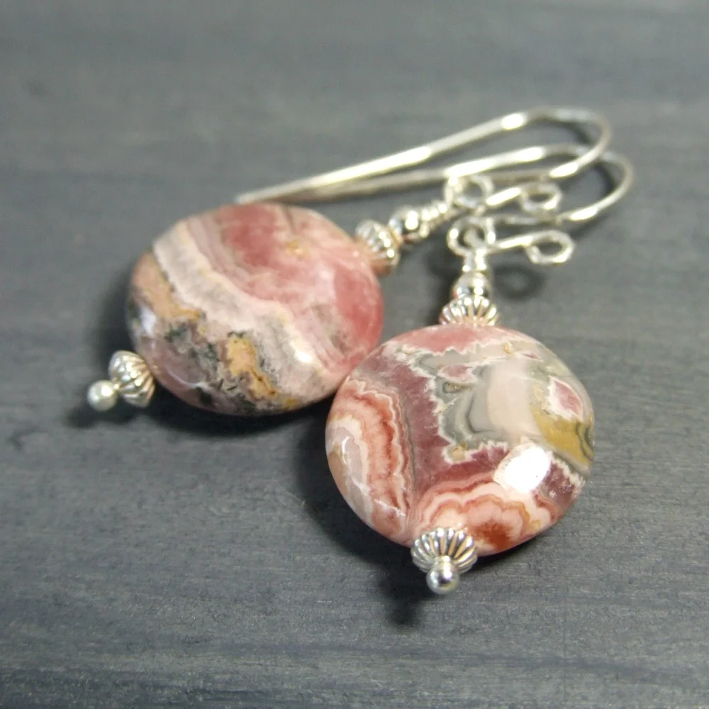 Pink Rhodochrosite Drop Earrings