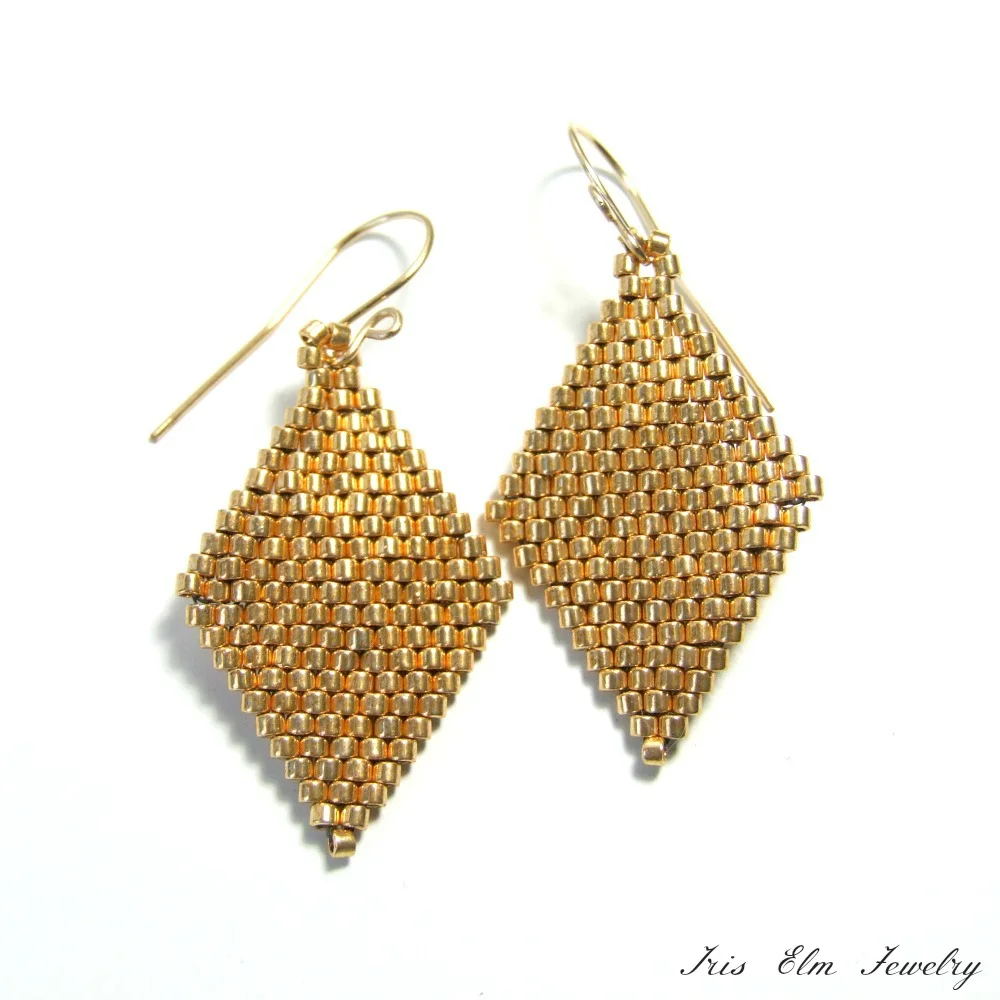 geometric gold seed bead earrings - iris elm jewelry