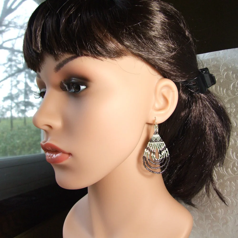 green boho beaded earrings