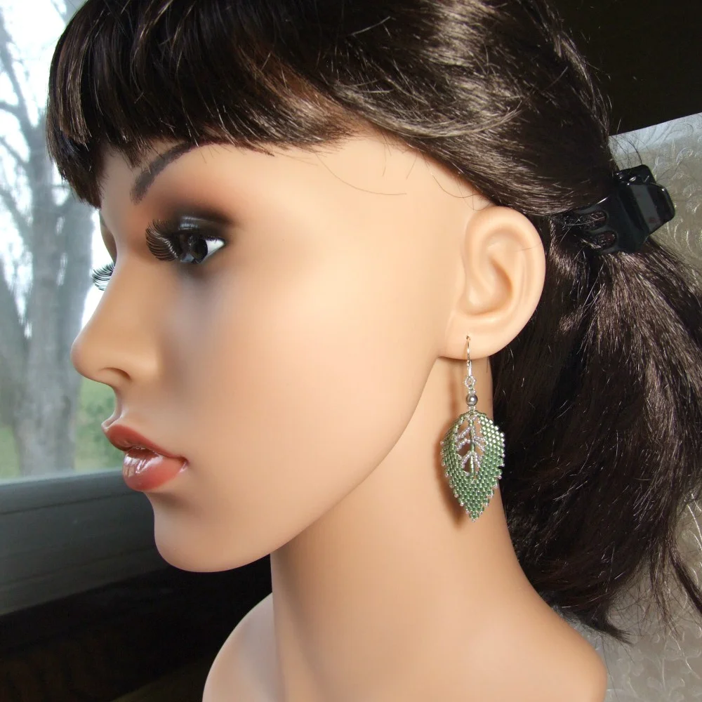 light green leaf earrings