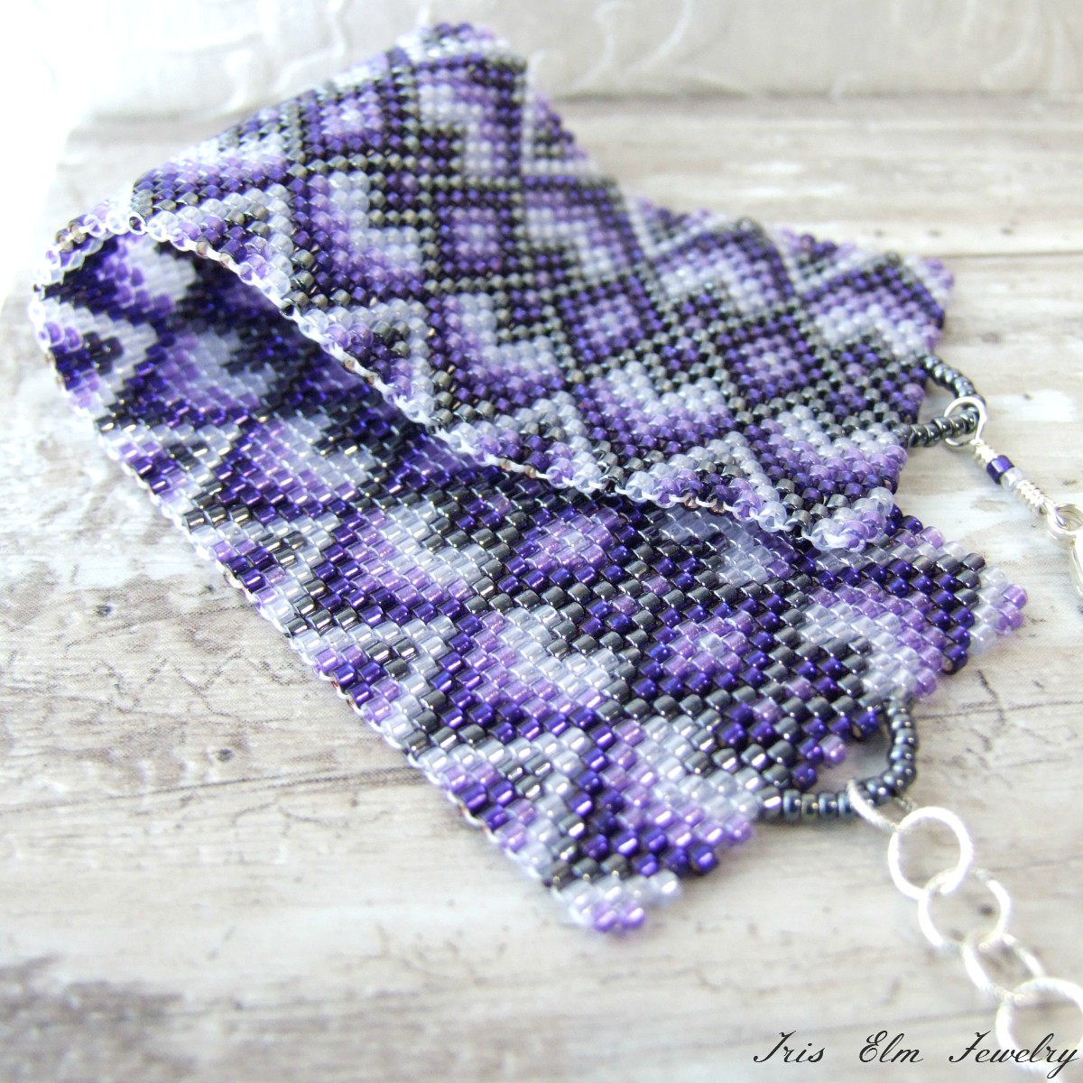 Boho Purple Woven Seed Bead Cuff Bracelet