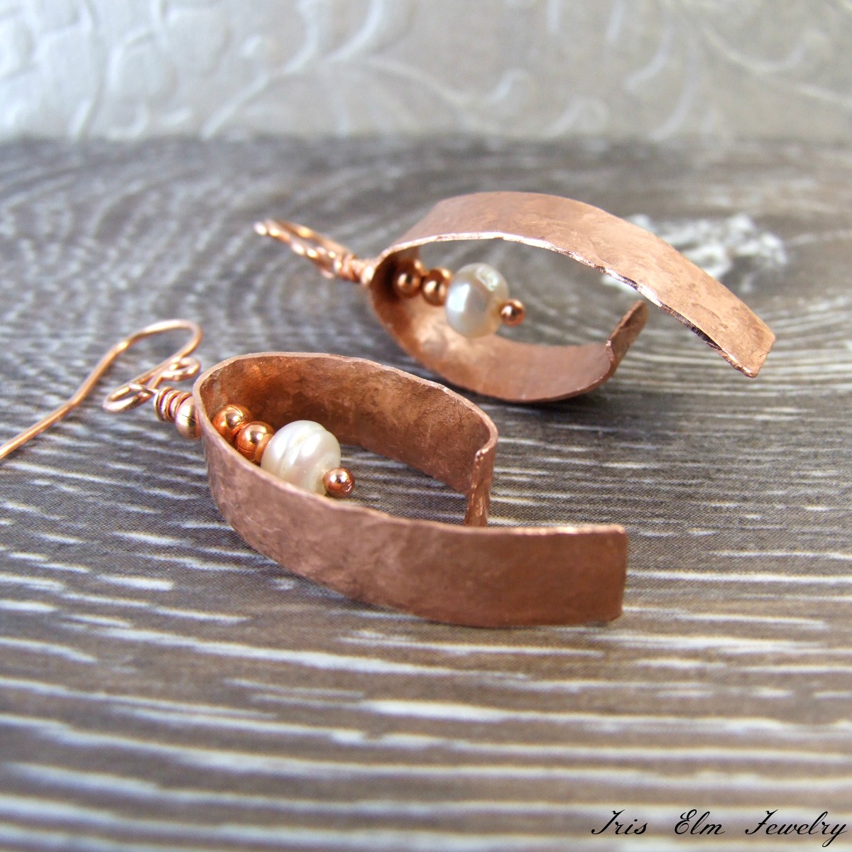 Handcrafted Copper & Pearl Earrings