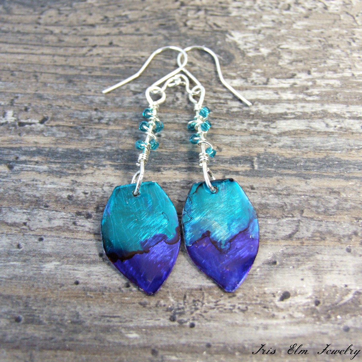 Cobalt Blue &amp; Teal Unique Boho Metal Earrings