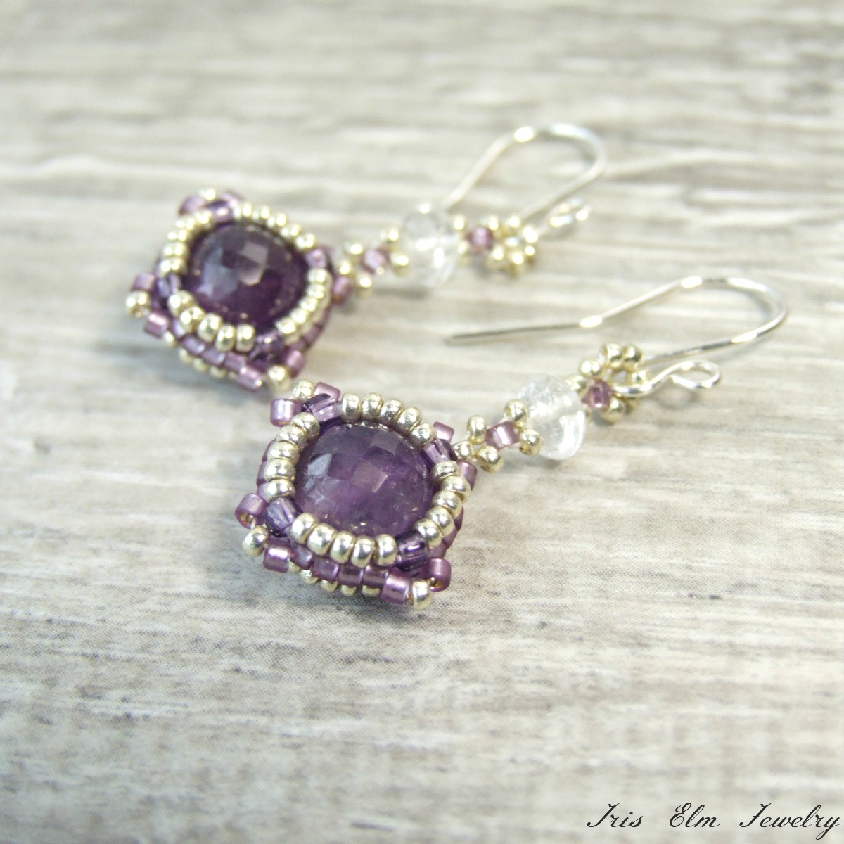 Dark Purple Amethyst & Crystal Drop Earrings