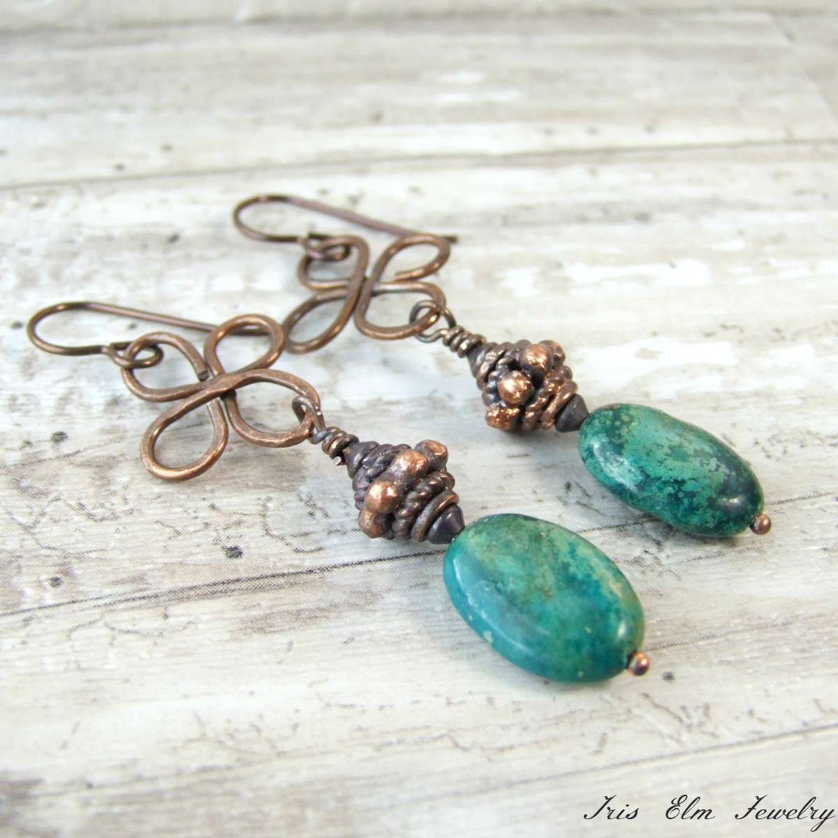 Antiqued Copper Genuine Turquoise Boho Earrings