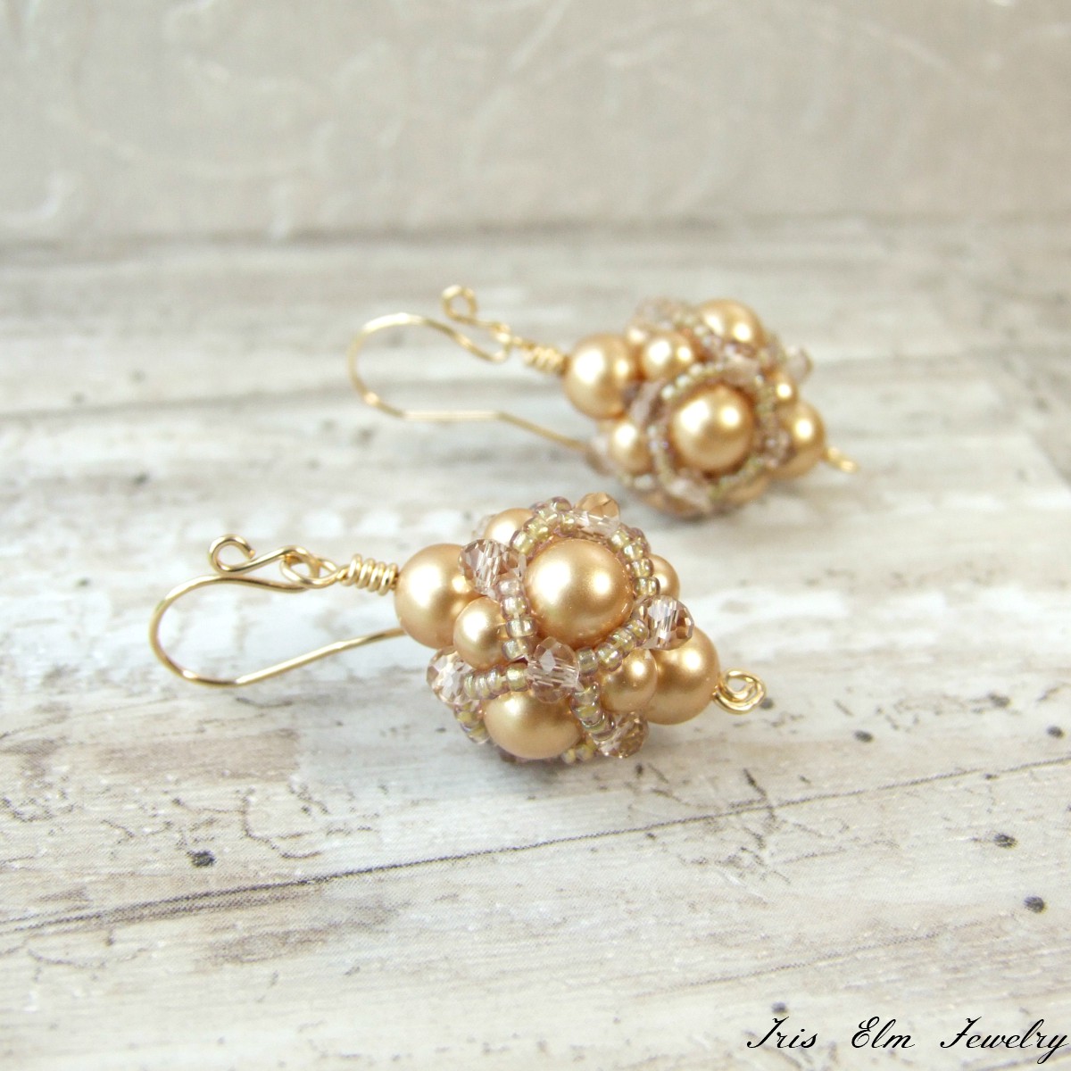 Beadwork Gold Pearl Drop Earrings