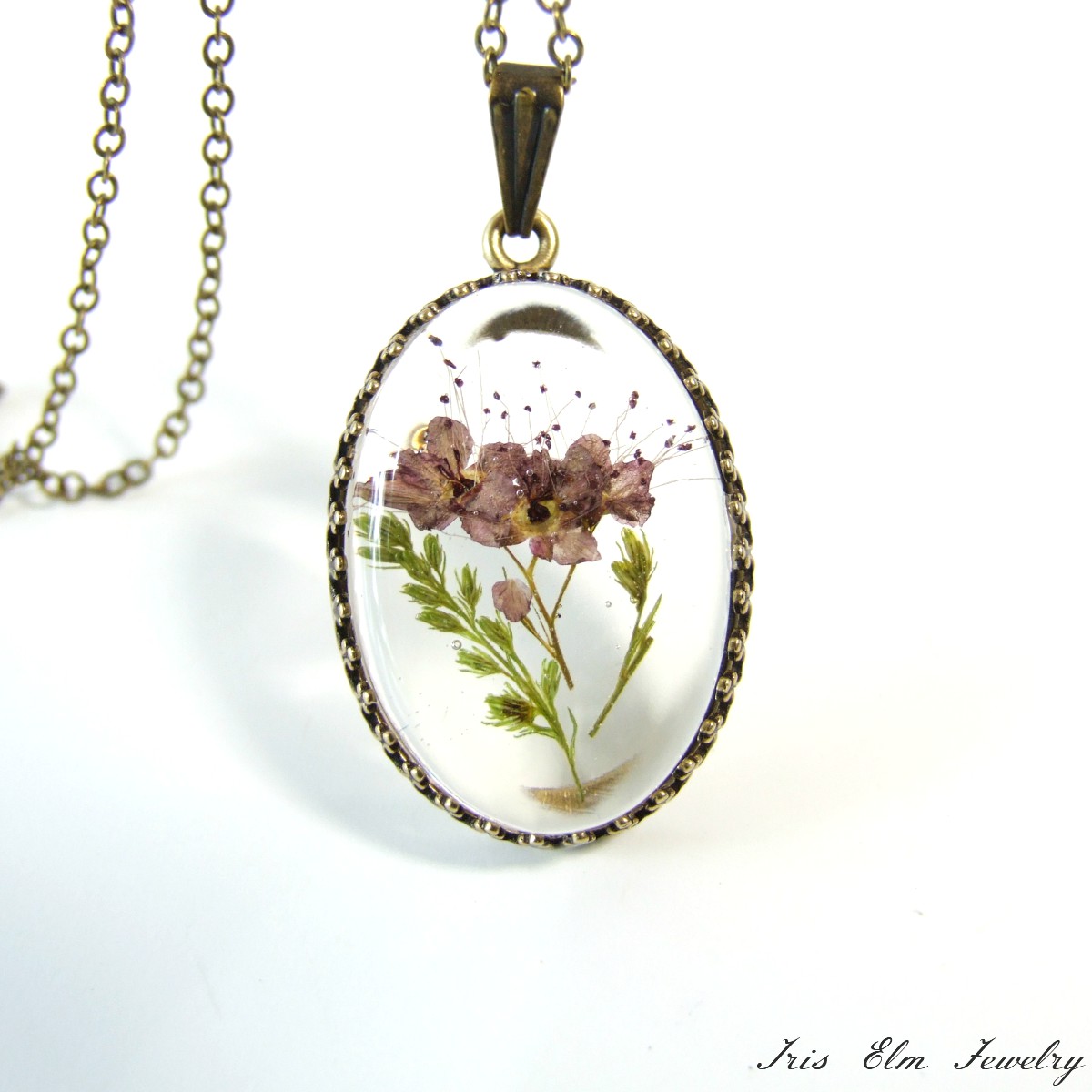 Small Mauve Real Pressed Flower Necklace