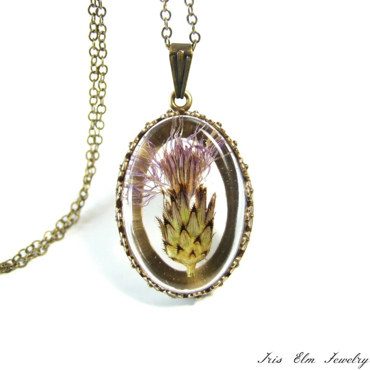 Purple Thistle Flower Pendant Necklace