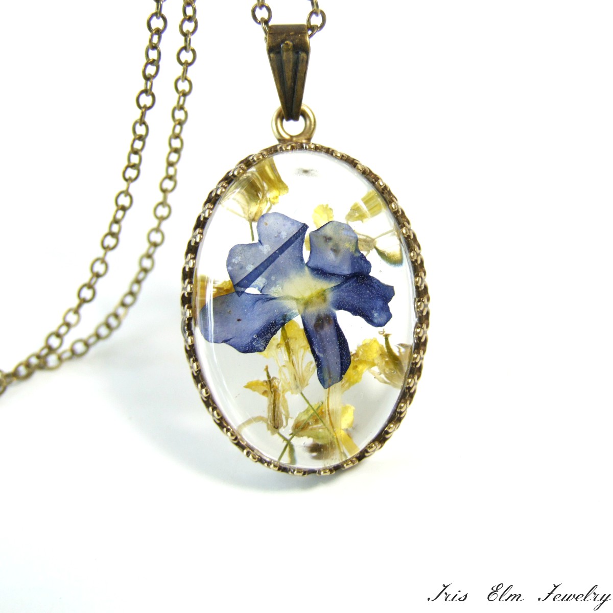 Real Purple & Yellow Pressed Flower Necklace