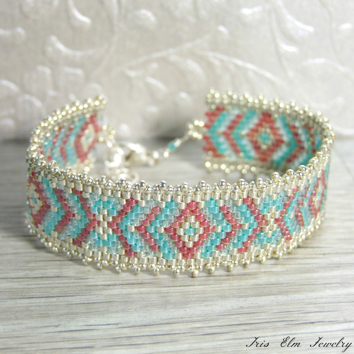 hippie chic stacker bracelet Viola May Jewelry Beach Boho Pink Flower Knotted Bracelet Aqua Terra Jasper semiprecious beads