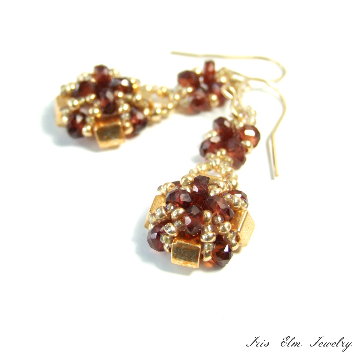 Unique Gold Garnet Earrings