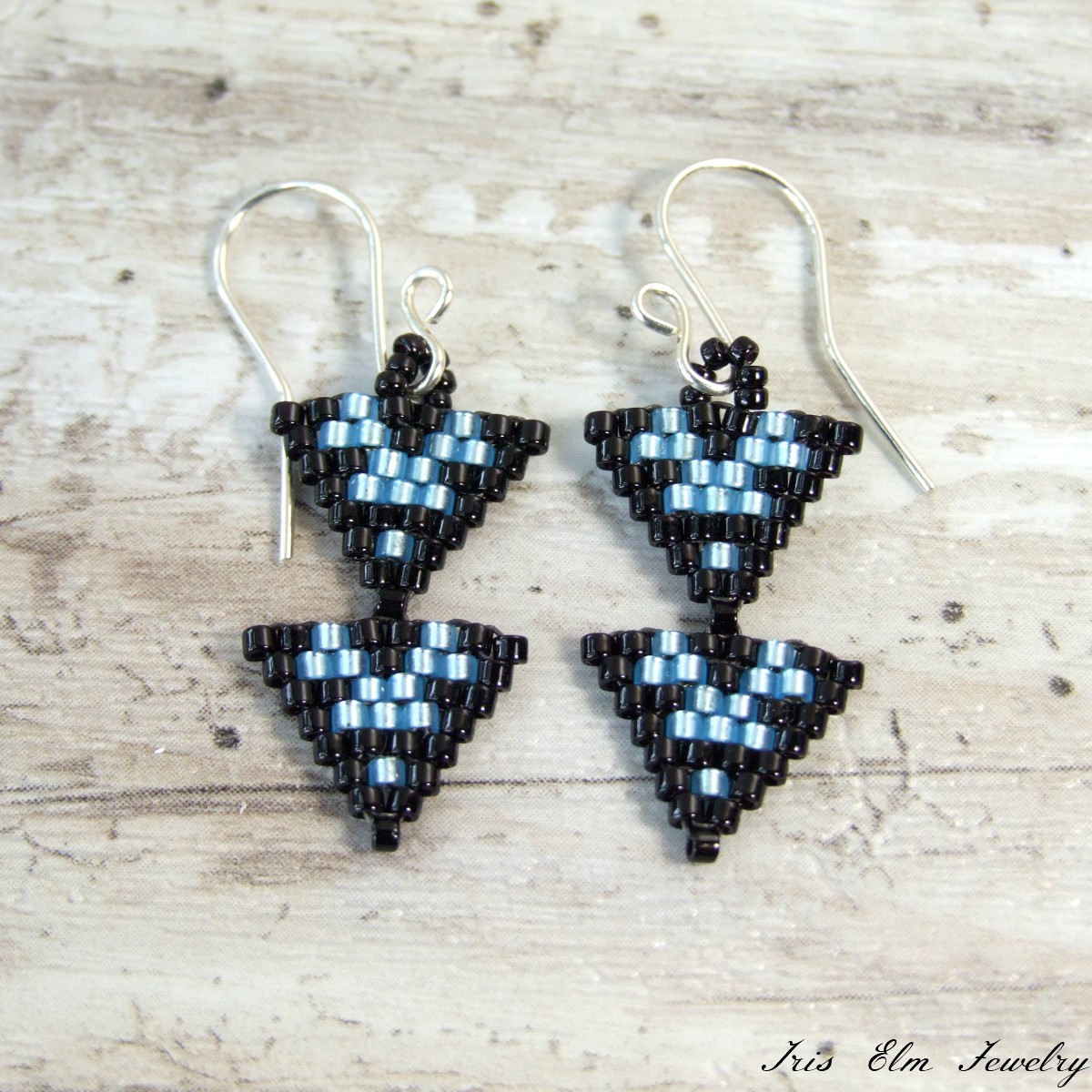 Black & Blue Small Double Triangle Earrings