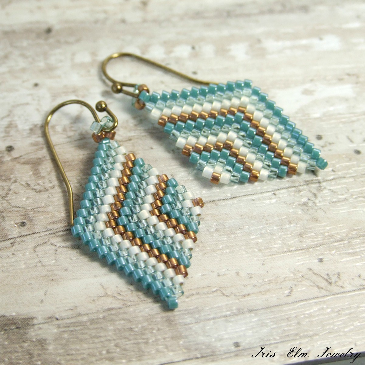 Light Bronze & Blue Diamond Seed Bead Earrings