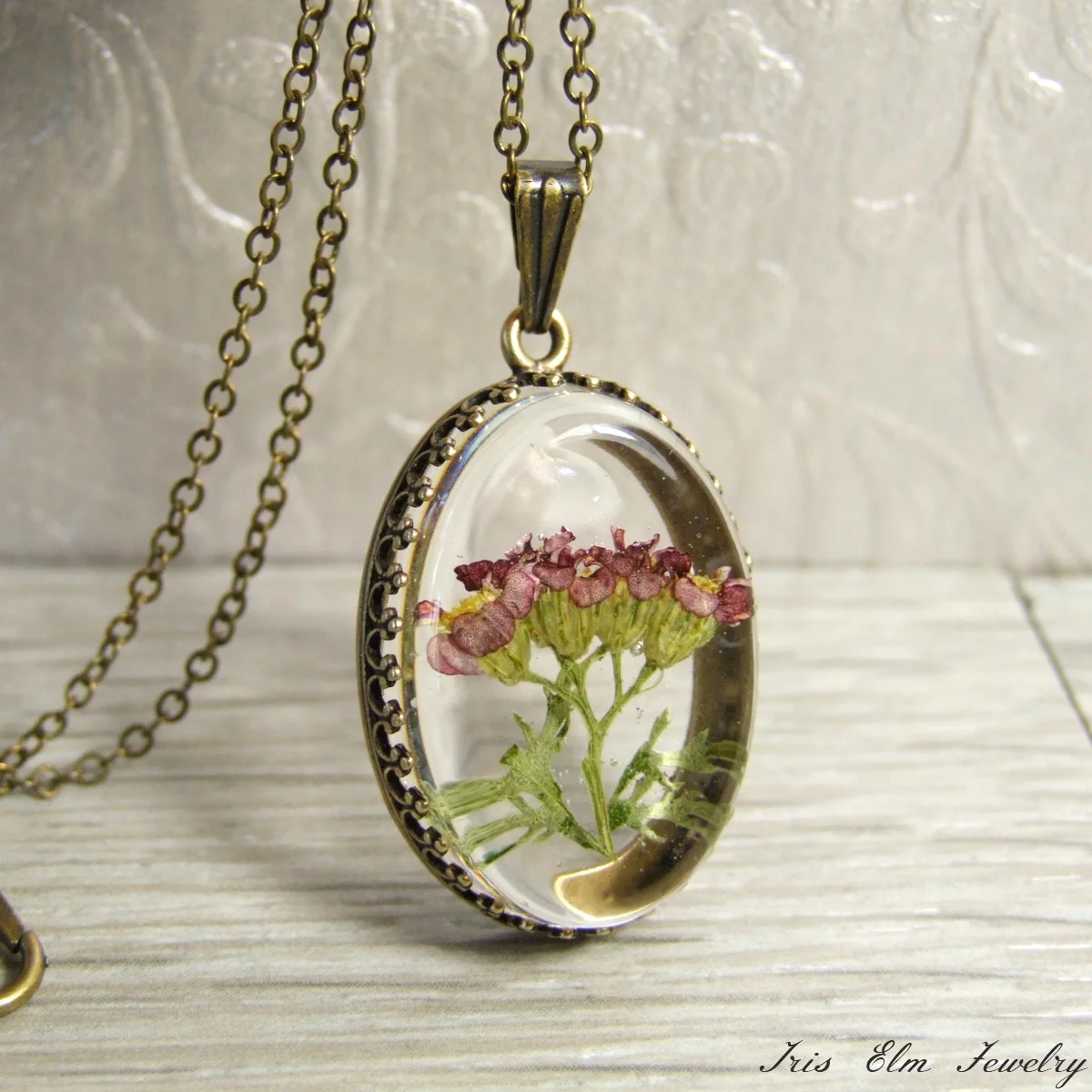 Pomegranate Yarrow Flower Necklace