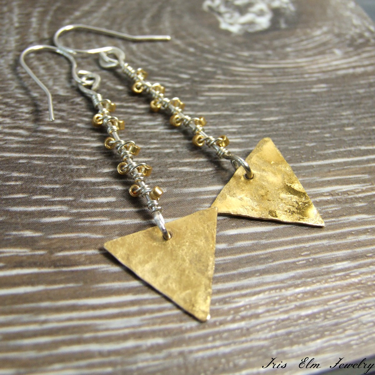 Brass &amp; Sterling Triangle Dangle Earrings
