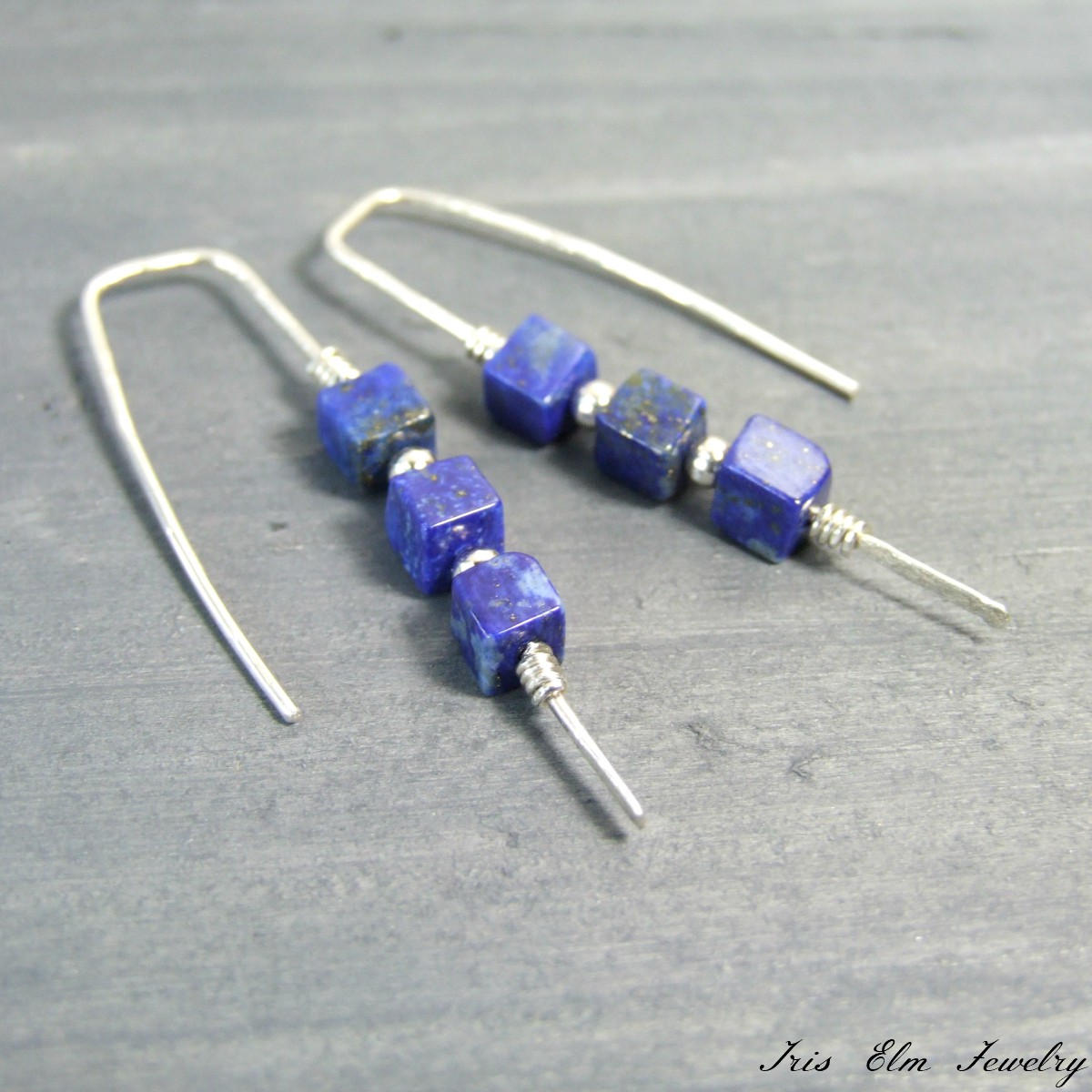 Lapis Lazuli Cube Sterling Threader Earrings