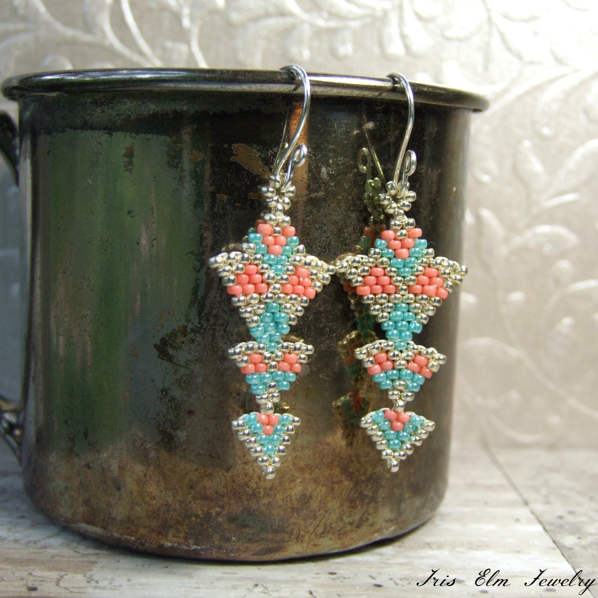 Bronze and Aqua Blue Boho Seed Bead Fringe Earrings - Iris Elm Jewelry & Soap