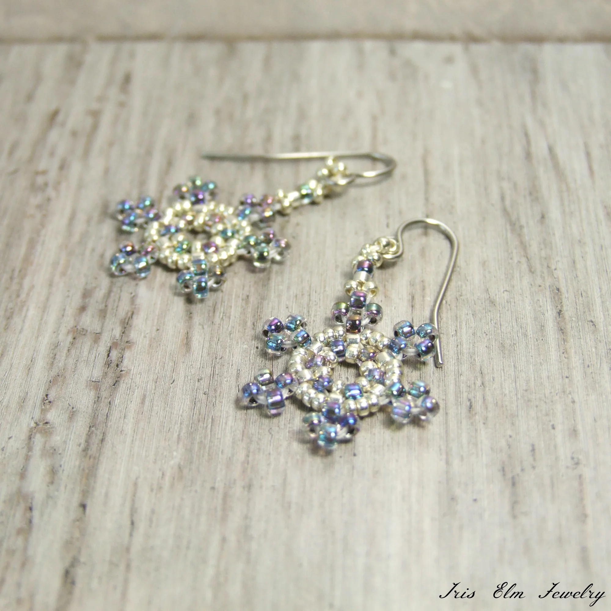 small beaded snowflake earrings artisan handmade jewelry gift ideas