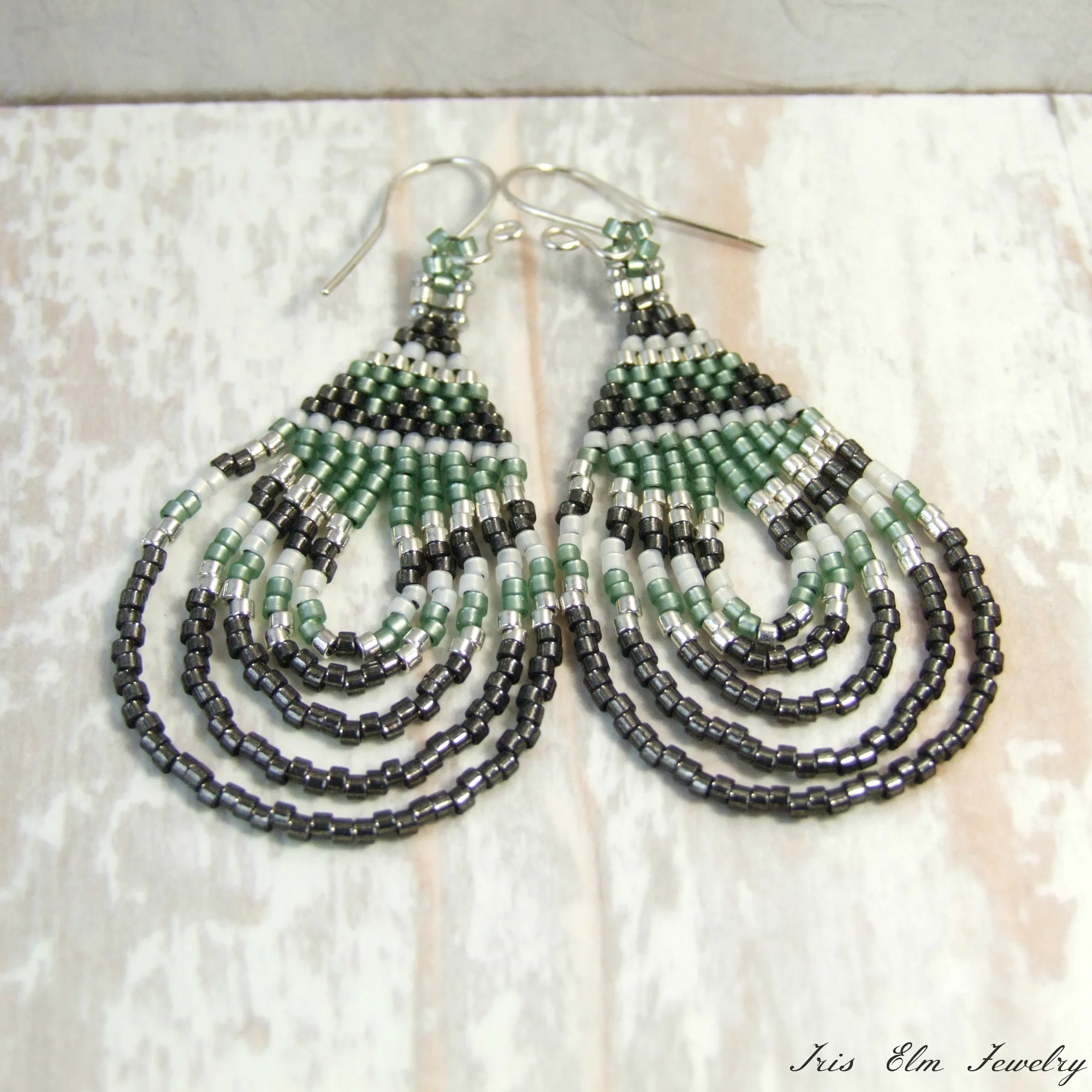 bohemian green and grey teardrop earrings glass woven jewelry gifts for women