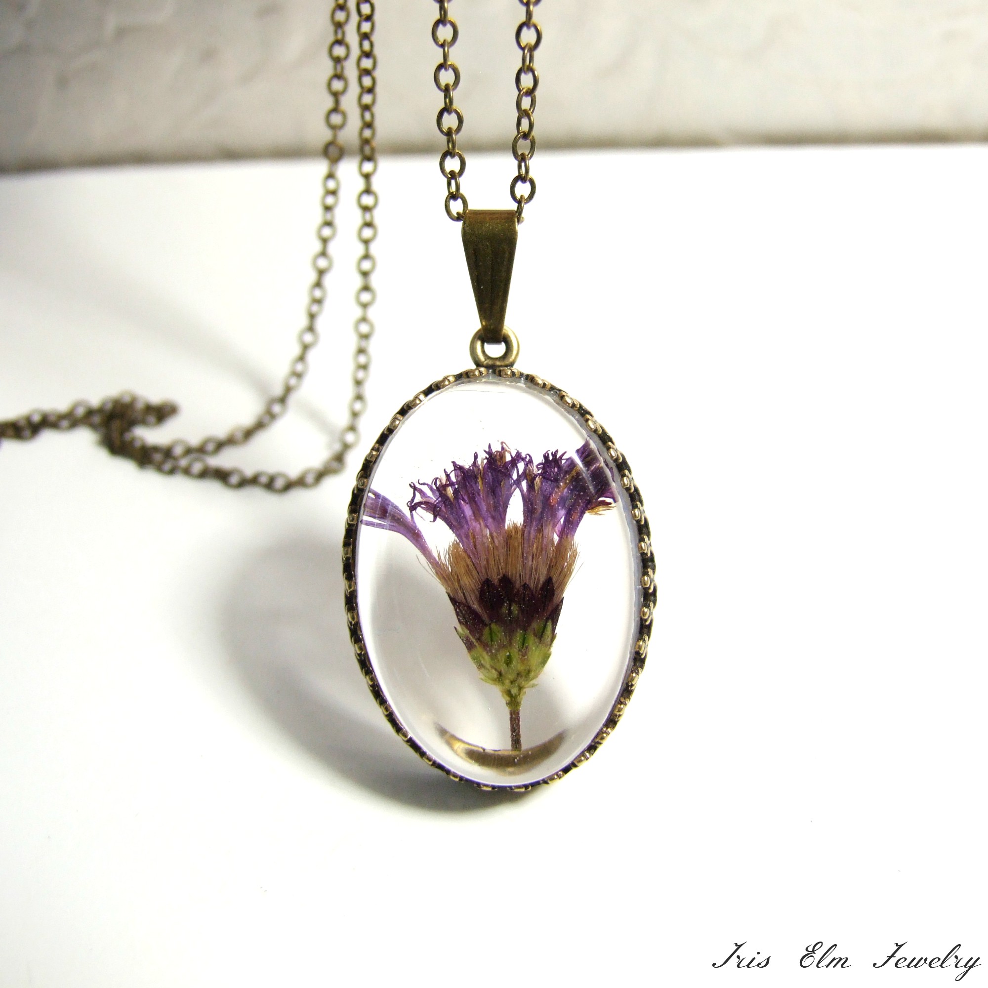 Real Wildflower Resin Necklace with Silver Bead Chain