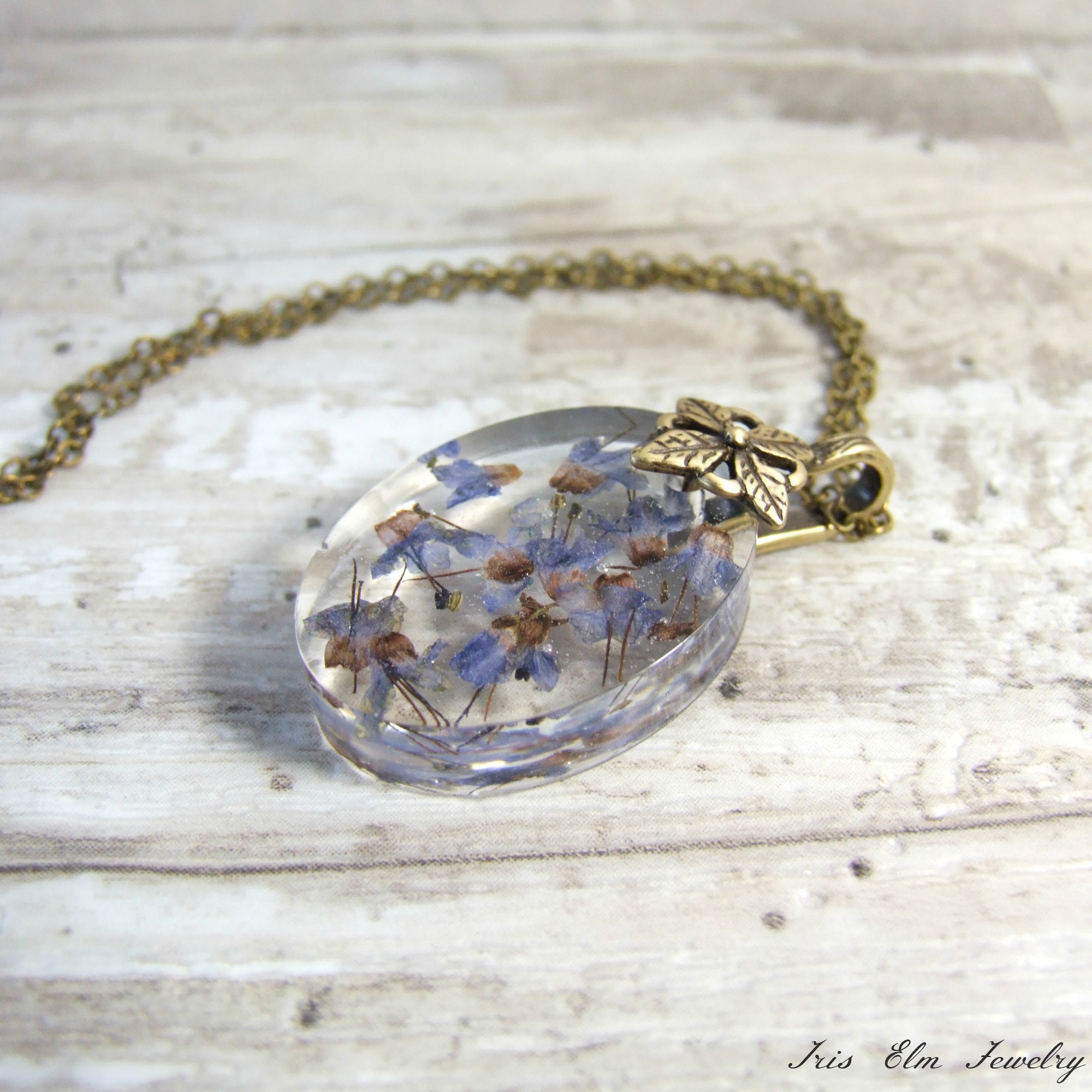 Oval Boho Real Dried Flower Pendant Necklace
