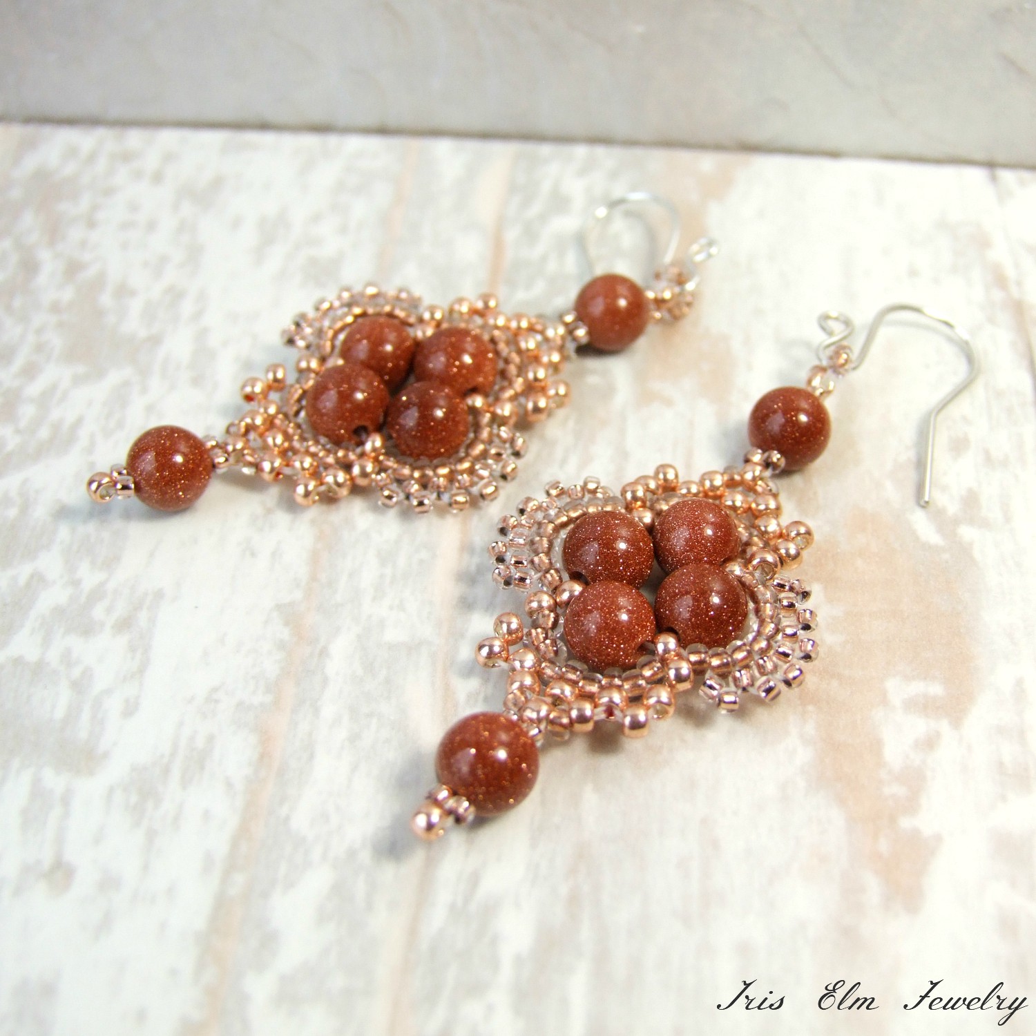 Copper Brown Goldstone Bohemian Dangle Earrings