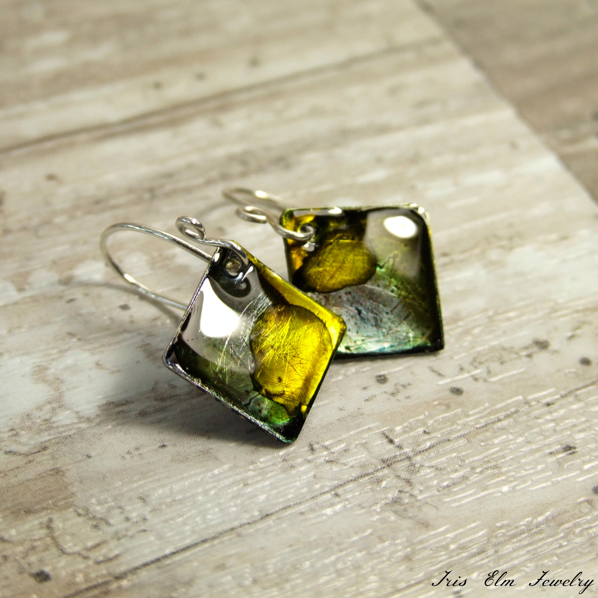 Unique Small Square Resin Alcohol Ink Earrings