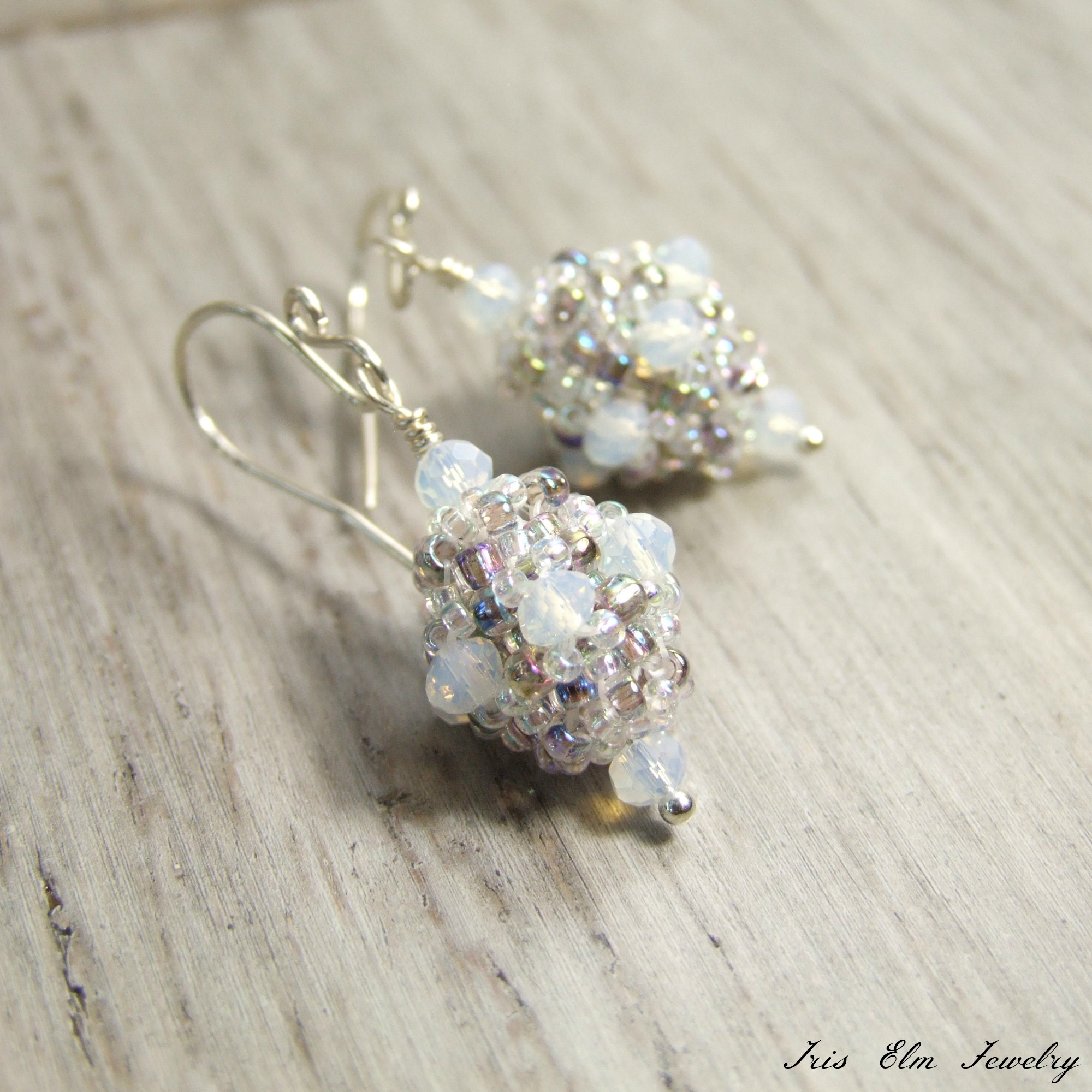 Pretty Iridescent Beaded Bead Glass Earrings