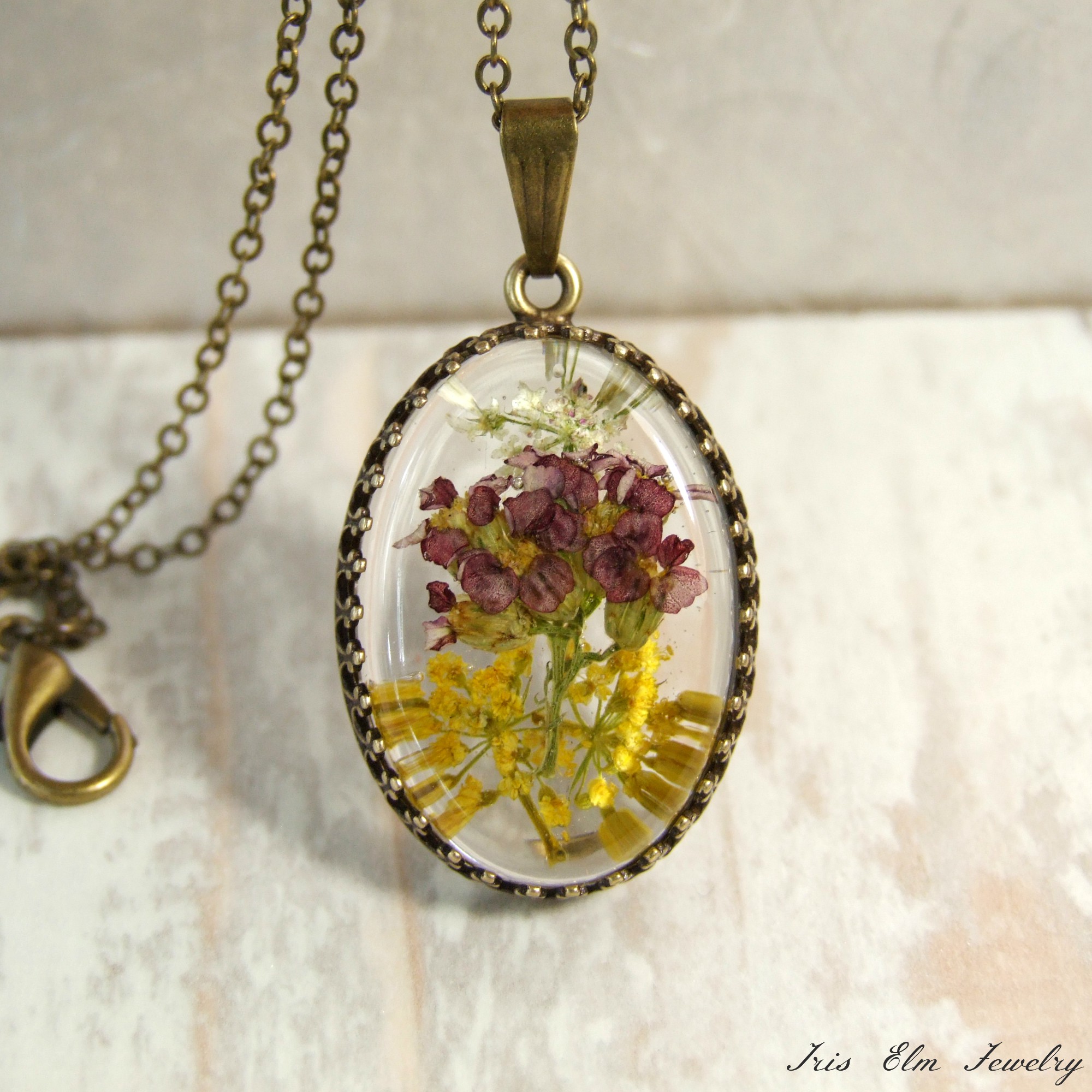 Red, Yellow, &amp; White Wildflower Pendant Necklace
