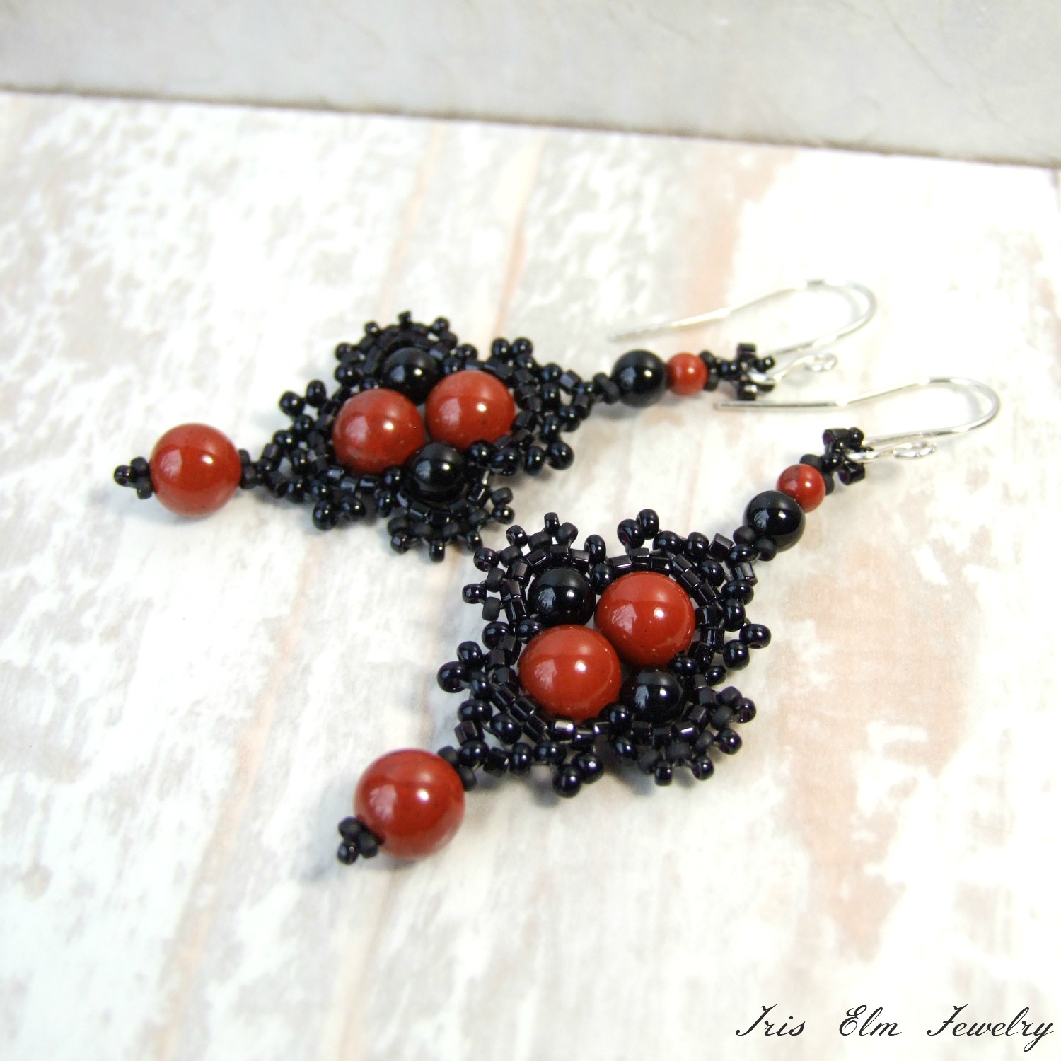 red jasper and black onyx boho earrings iris elm jewelry