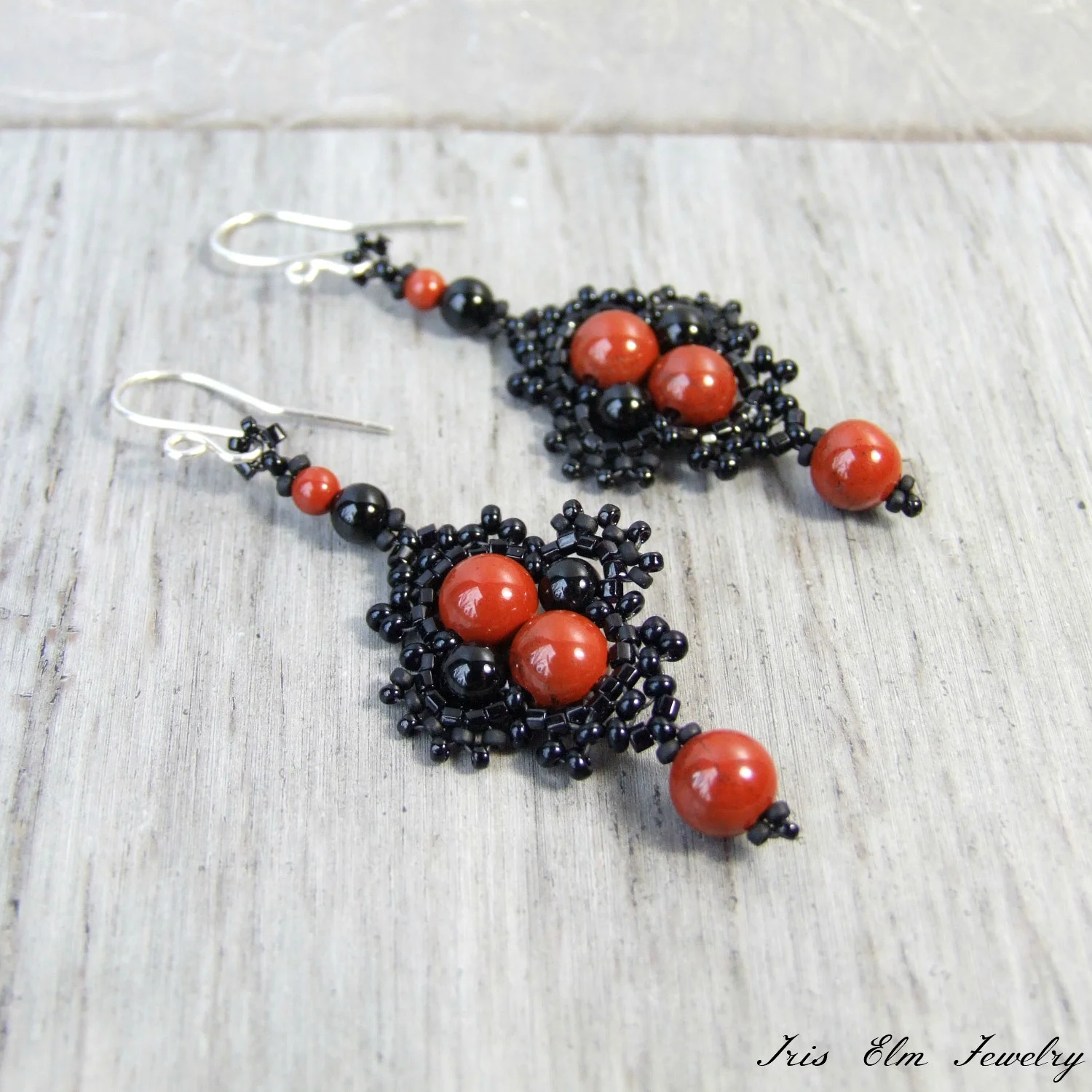 artisan handmade beadwork earrings red and black jewelry gifts for her