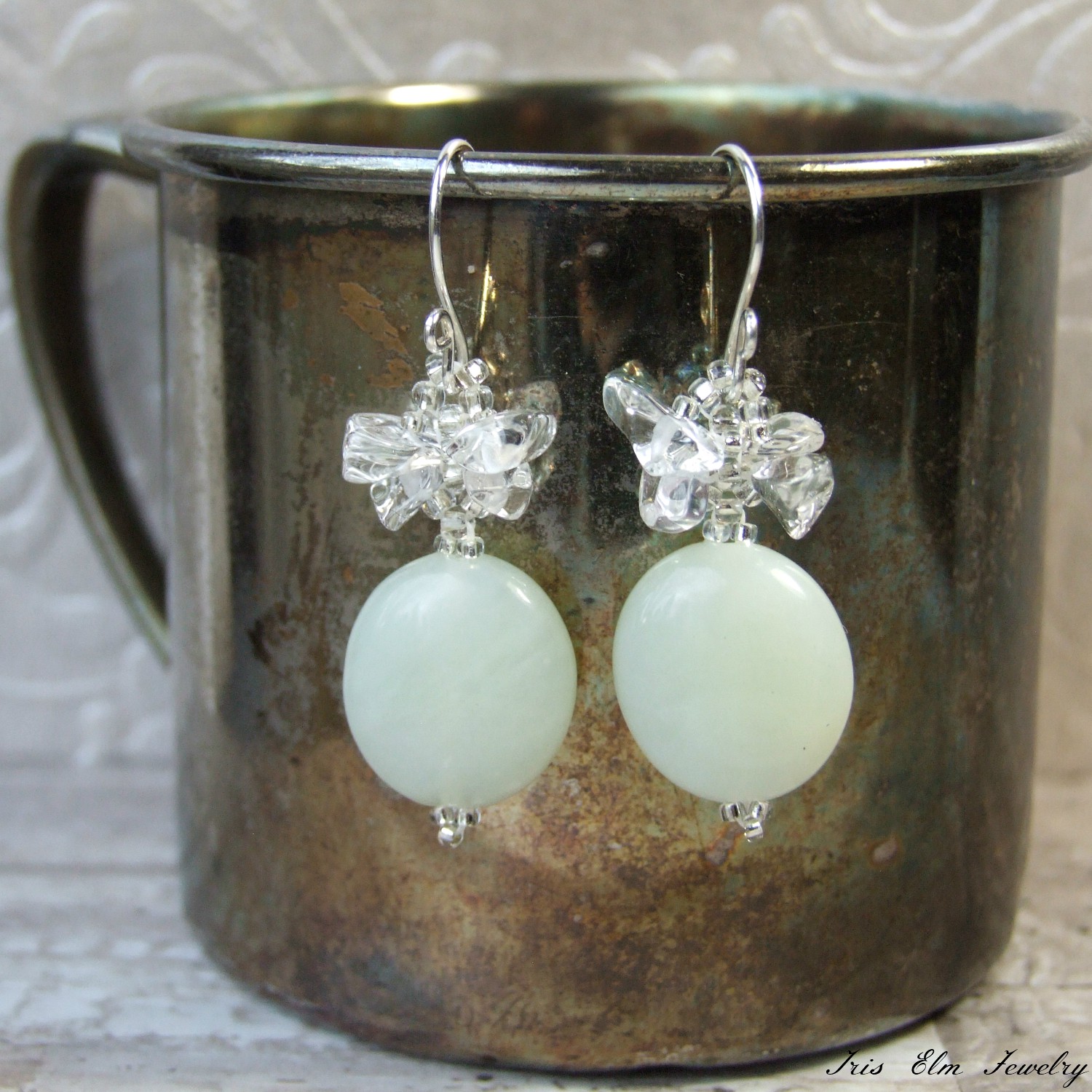 Pale Seafoam Green New Jade &amp; Crystal Earrings