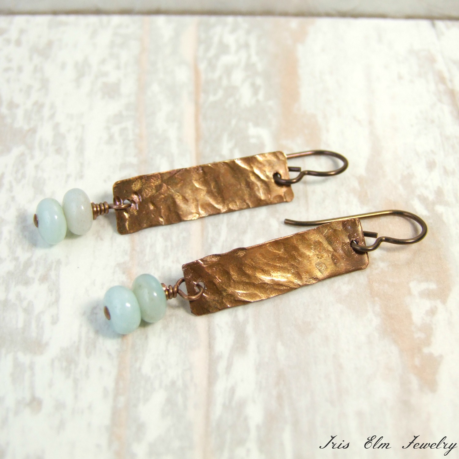 Boho Hammered Copper Amazonite Dangle Earrings