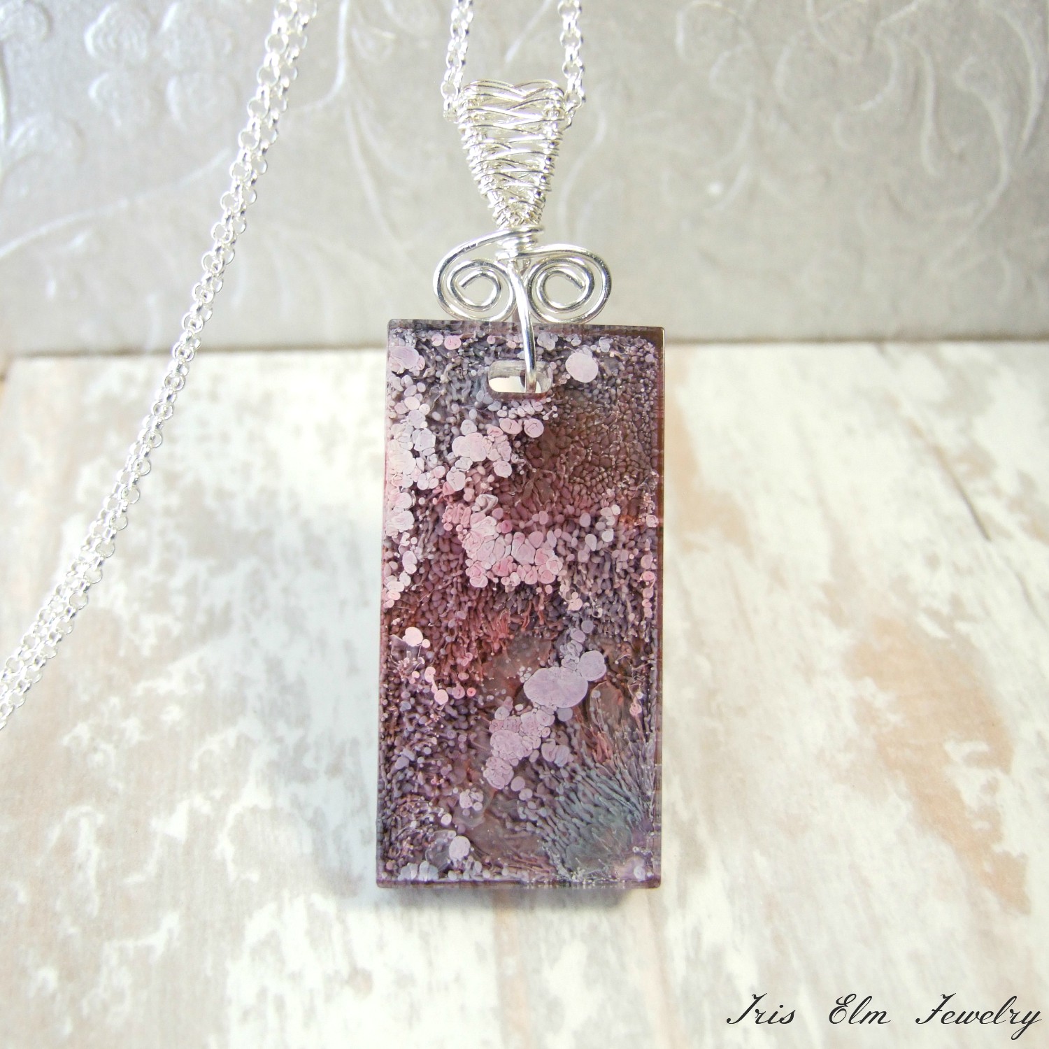 Pink Resin Alcohol Ink Artisan Pendant Necklace