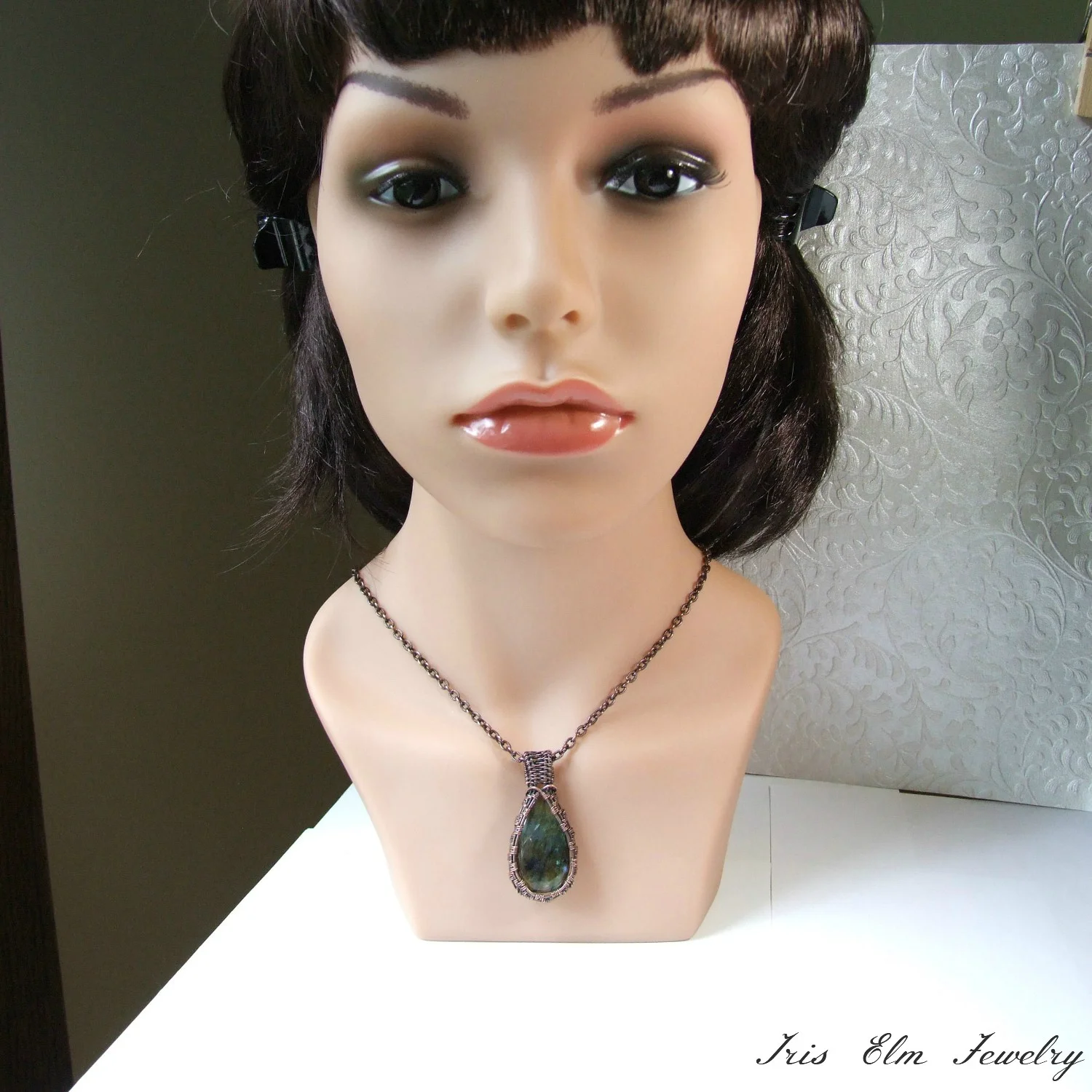 teardrop gemstone pendant necklace copper jewelry gifts