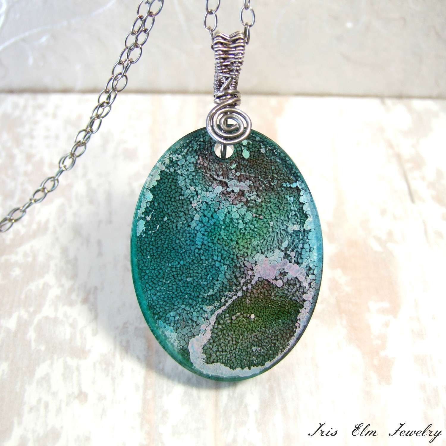 Oval Resin Alcohol Ink Unique Boho Pendant Necklace