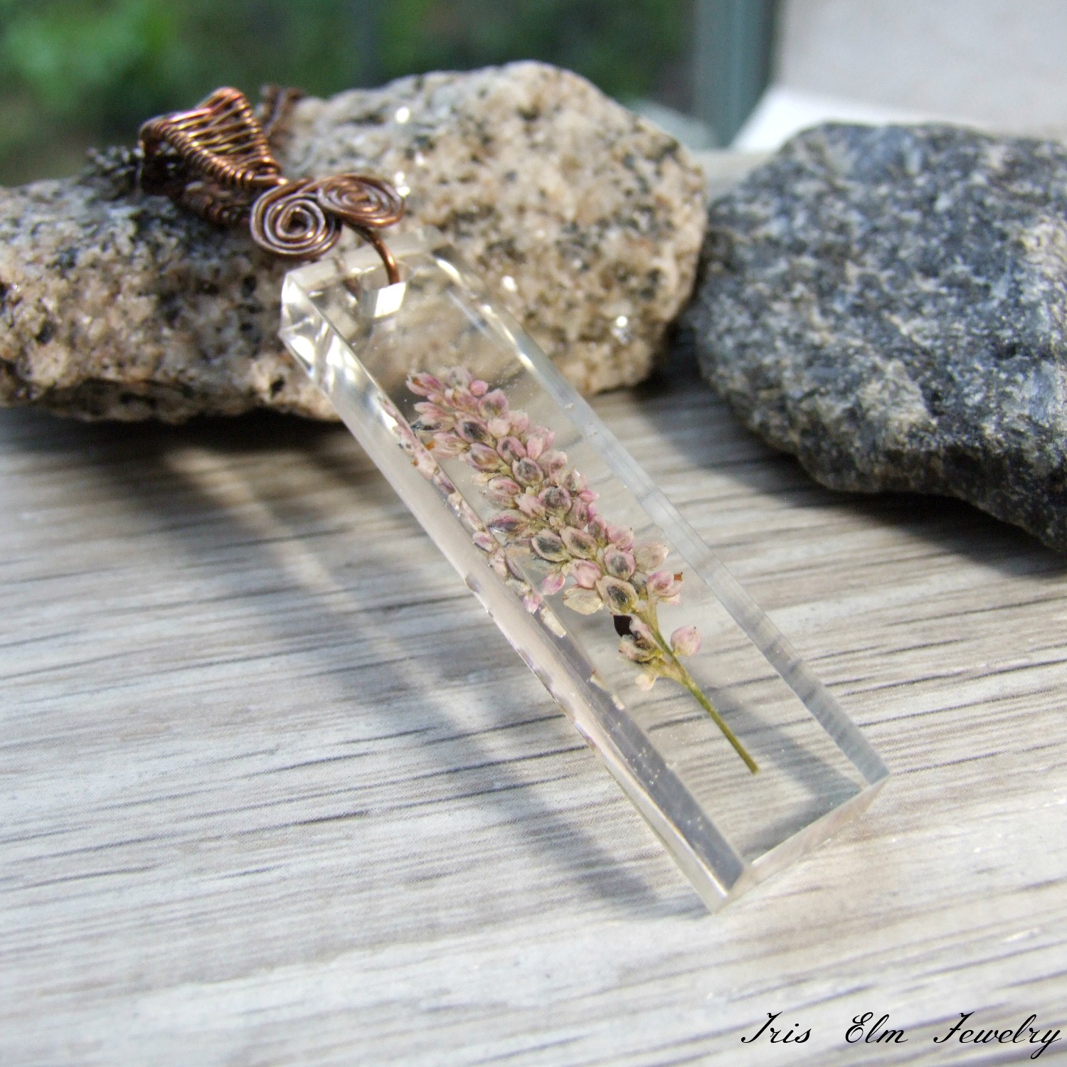 Pink Minnesota Wildflower Resin Pendant Necklace with Copper Chain