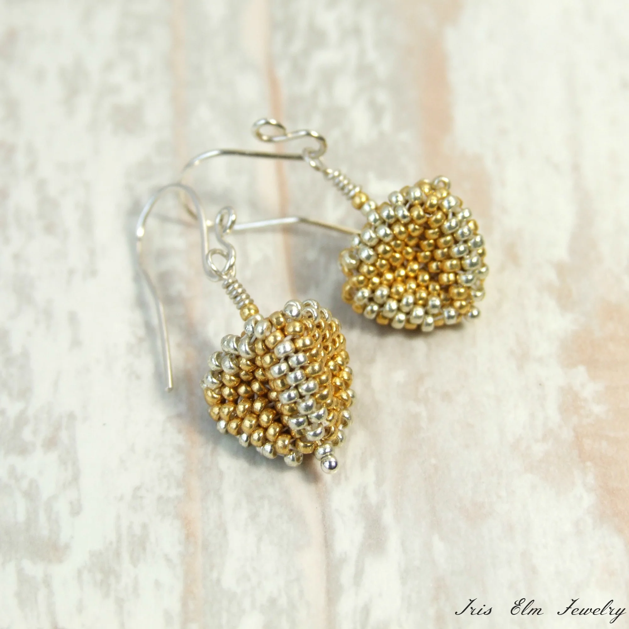 gold and silver triangle drop earrings unique handmade earrings gift ideas for her