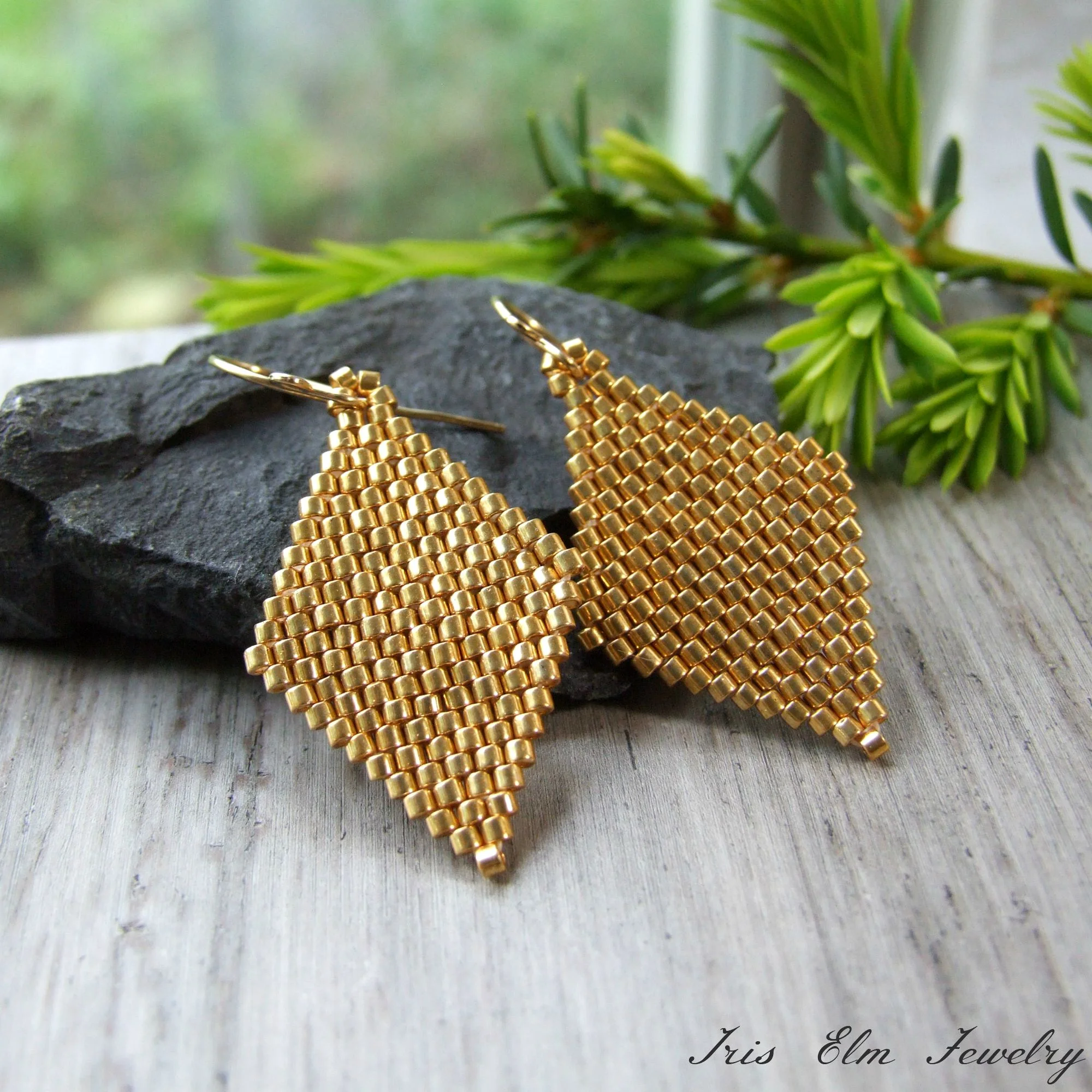diamond shape gold earrings glass beadwork jewelry gifts