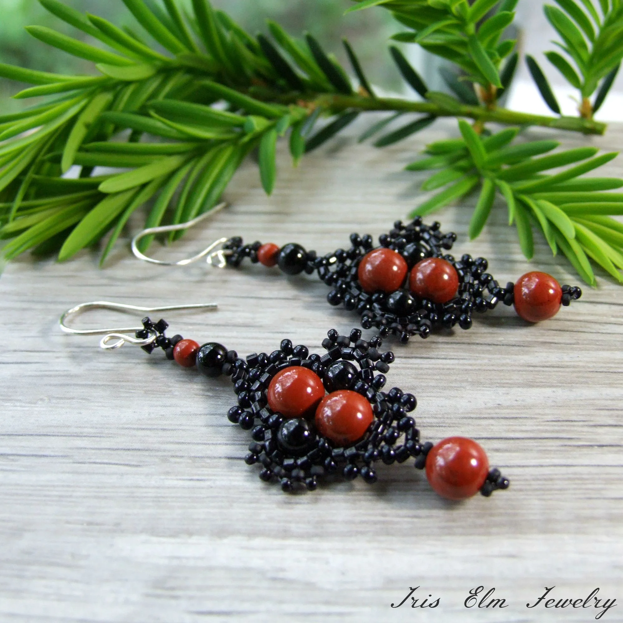 unique boho red and black earrings handmade jewelry gifts