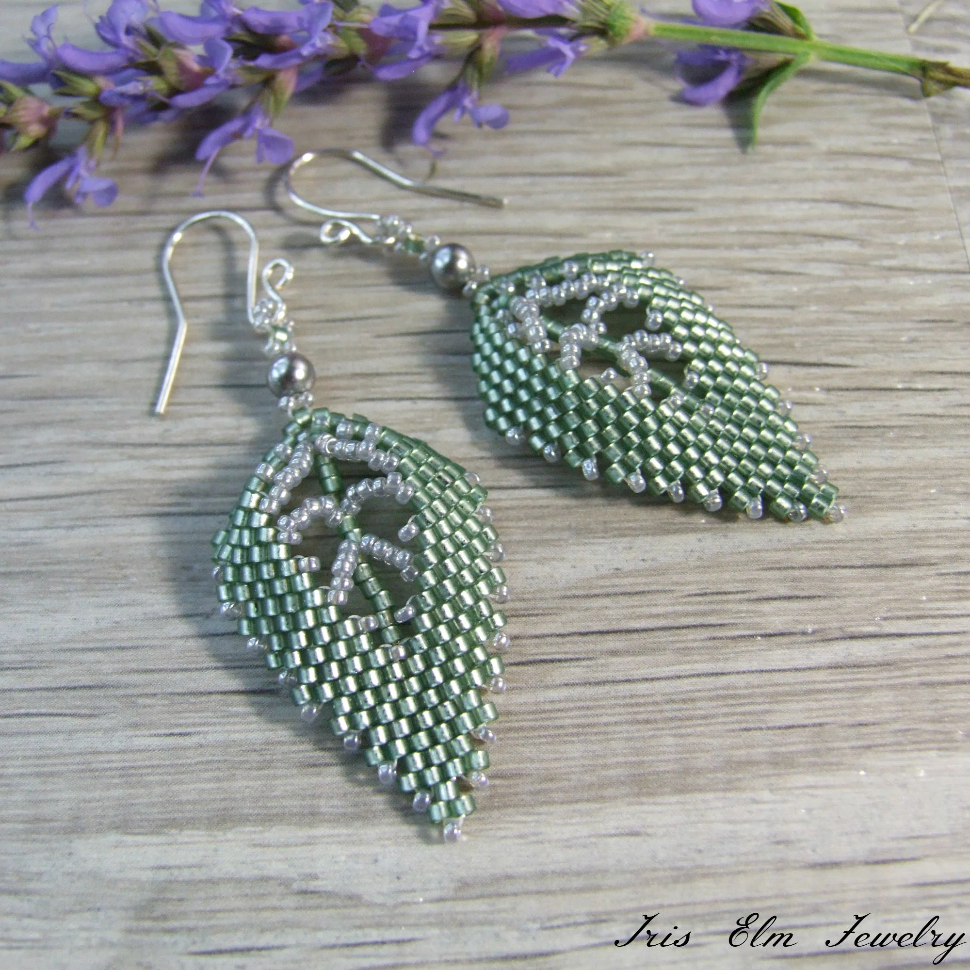 unique beadwork leaf earrings sage green jewelry nature gift ideas for her