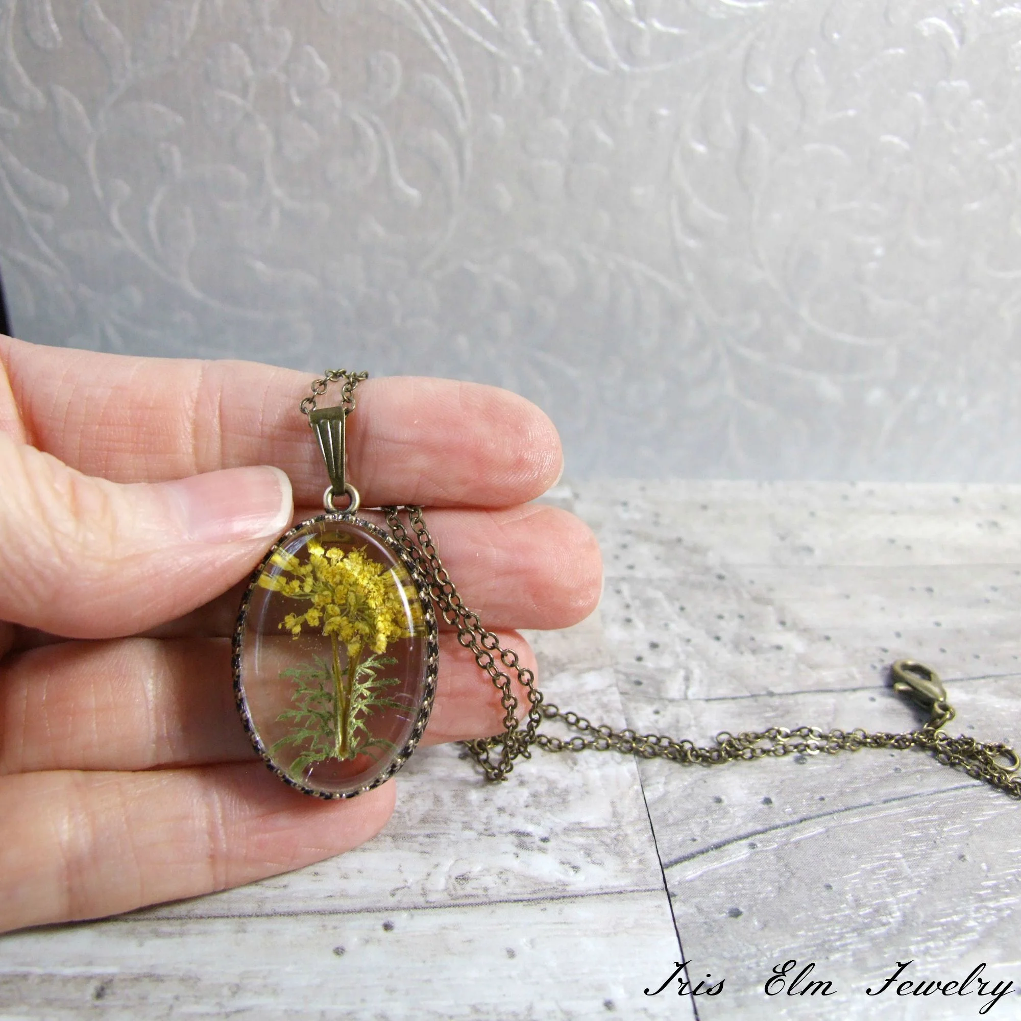 handmade terrarium necklace yellow flower jewelry for women