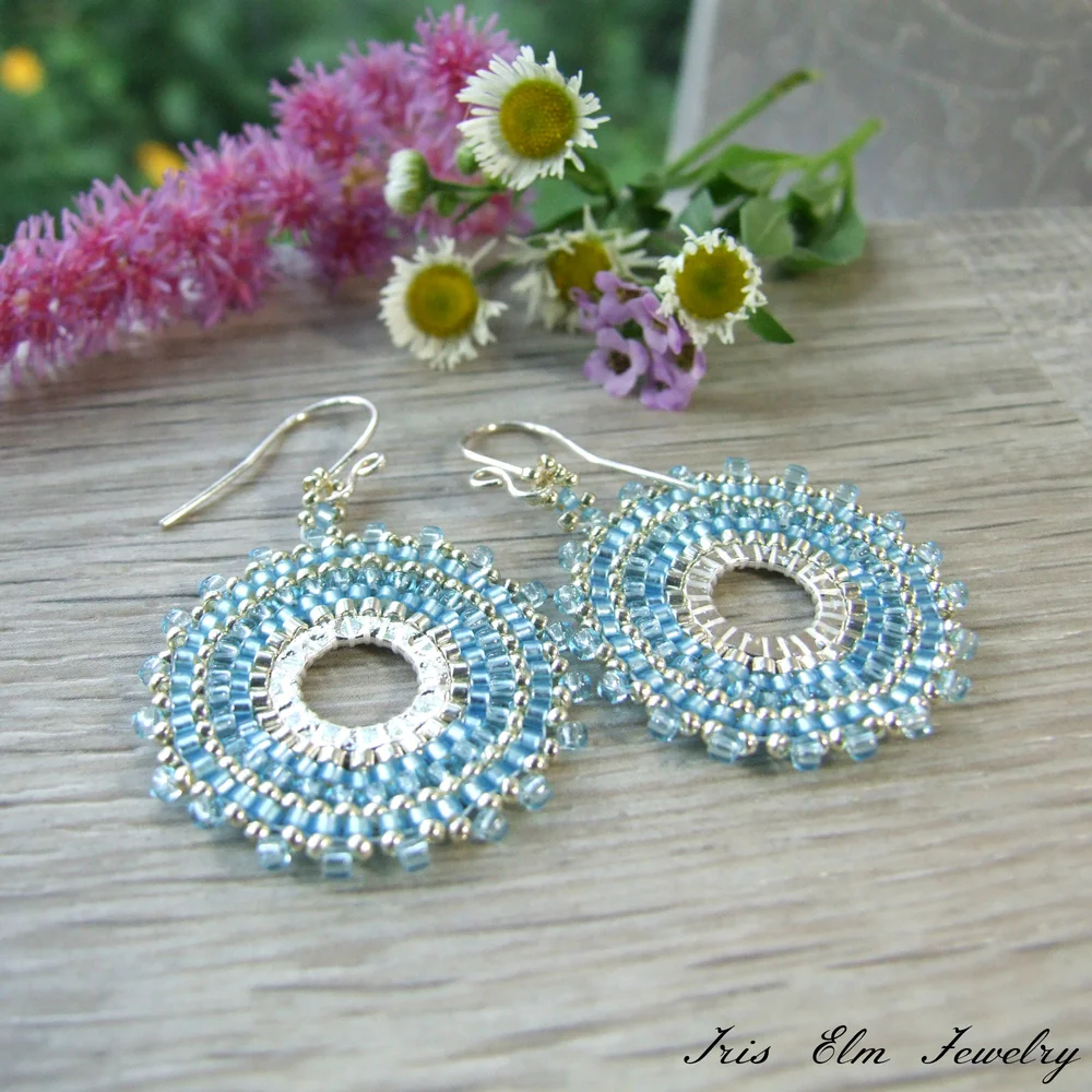 Sky Blue Glass Seed Bead Hoop Earrings Iris Elm Jewelry Soap